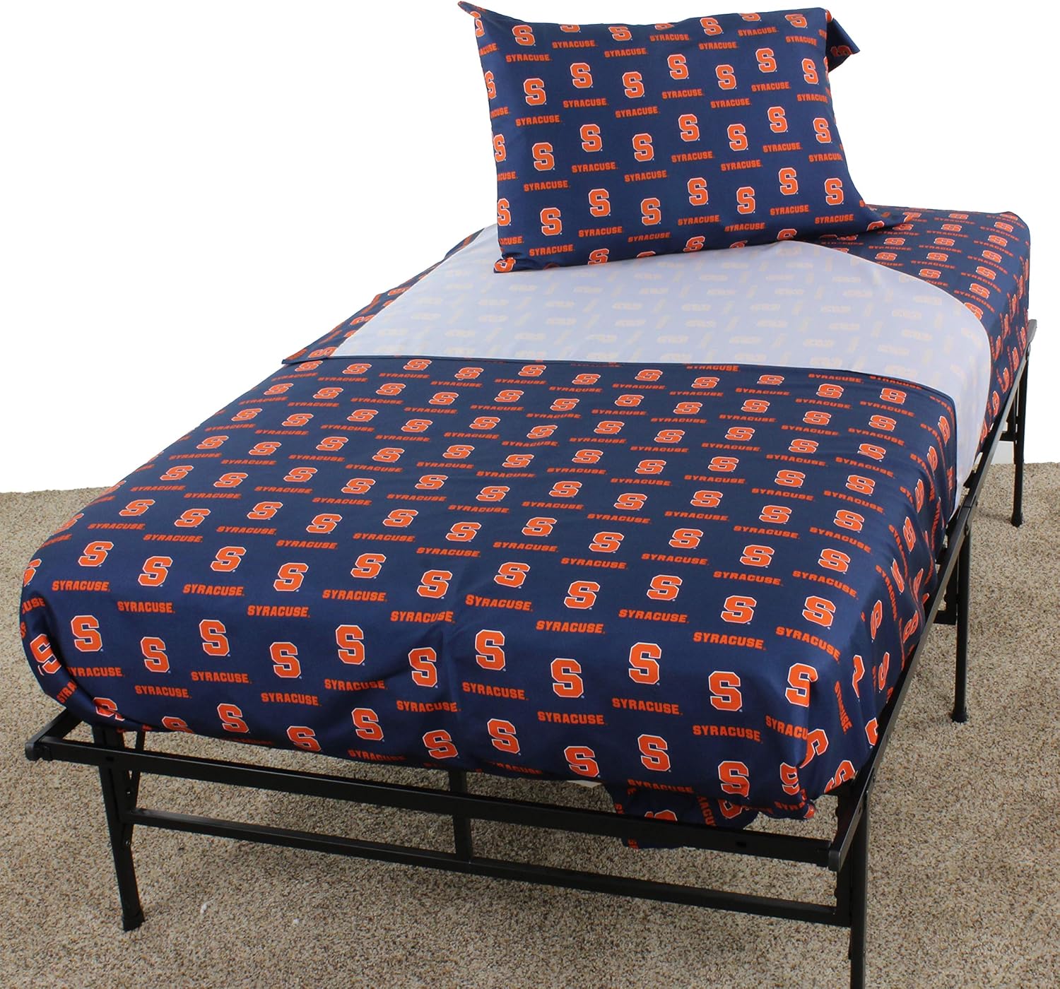 College Covers Everything Comfy Syracuse Orange Twin Sized 3 Piece Sheet Set, Team Color Background, 1 Flat Sheet, 1 Fitted Sheet, 1 Pillowcase