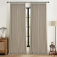 PleatedDrapes Pinch Pleated Linen Blackout Curtains 96" Long, Taupe Room Darkening Drapes 2 Panels, Soundproof Bedroom Living Room Floor-to-Ceiling