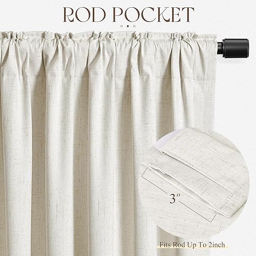 Miniatura 8 de Cortinas opacas de lino crema de 96 pulgadas de largo para dormitorio, 2 paneles, cortinas bohemias 100% opacas para sala de estar, cortinas