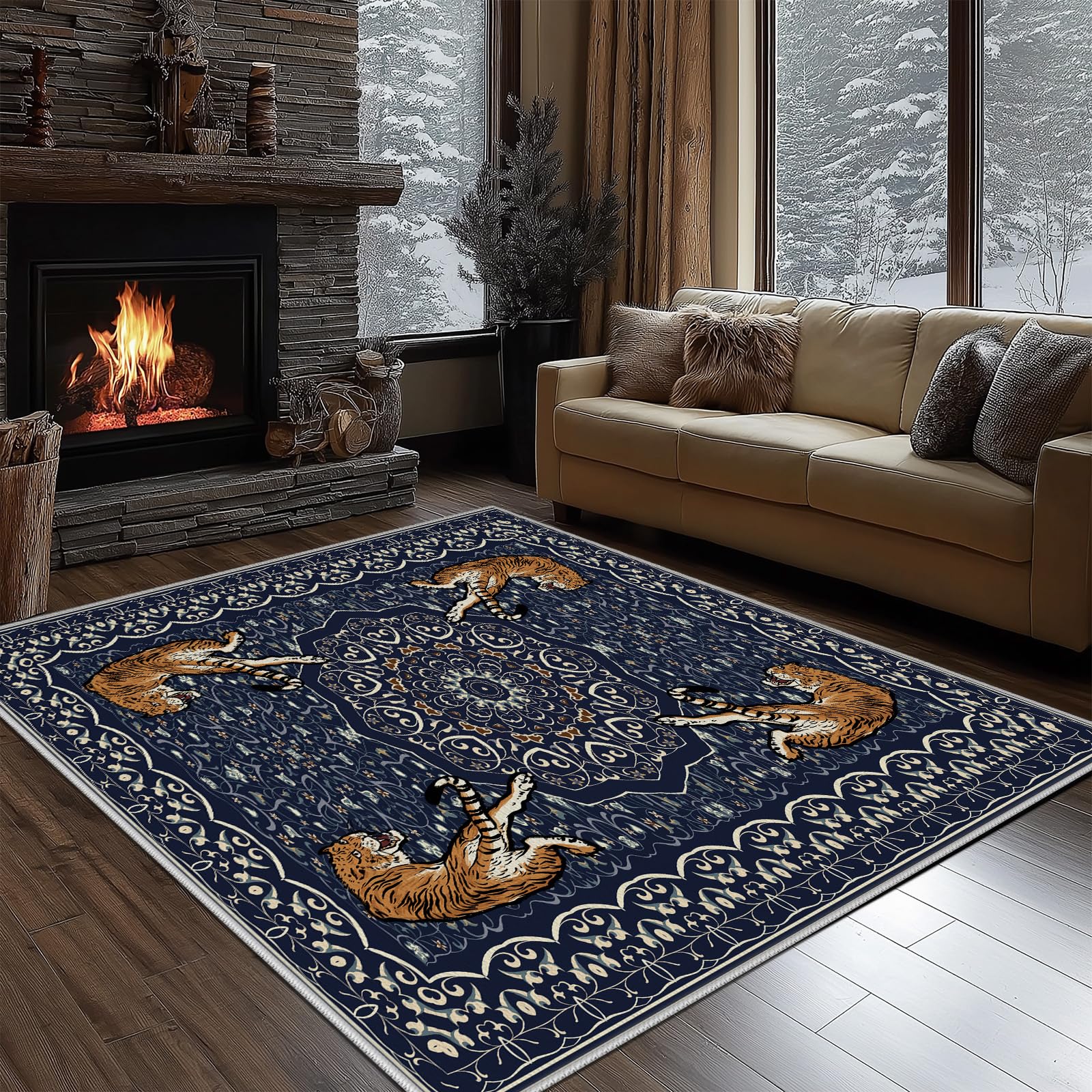 Tapis de cuisine lavable tigre 160x230 antidérapant et doux pour salle à manger
