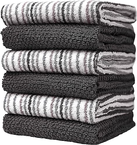 Toallas de cocina de 16 x 26 pulgadas, paquete de 6 toallas de mano grandes de algodón, paños de cocina, diseño de rayas de palomitas de maíz, juego