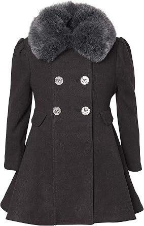 Cremson Girls? Wool Look Princess Winter Dress Pea Coat Jacket Faux Fur Collar
