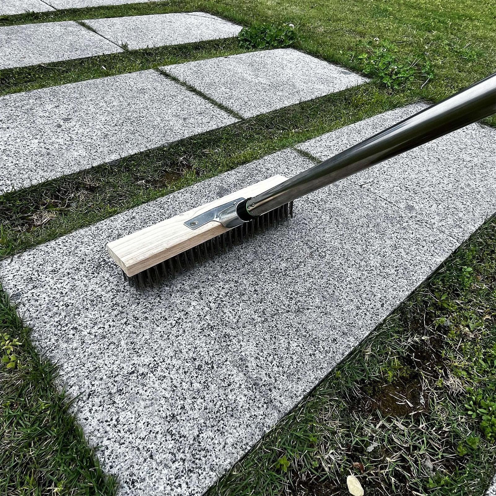 Szczotka druciana do czyszczenia stal nierdzewna miotła z długim uchwytem | Szczotka do szorowania podłóg na zewnątrz: beton, płytki, taras, patio, ganek, podwórko, ogród, garaż,