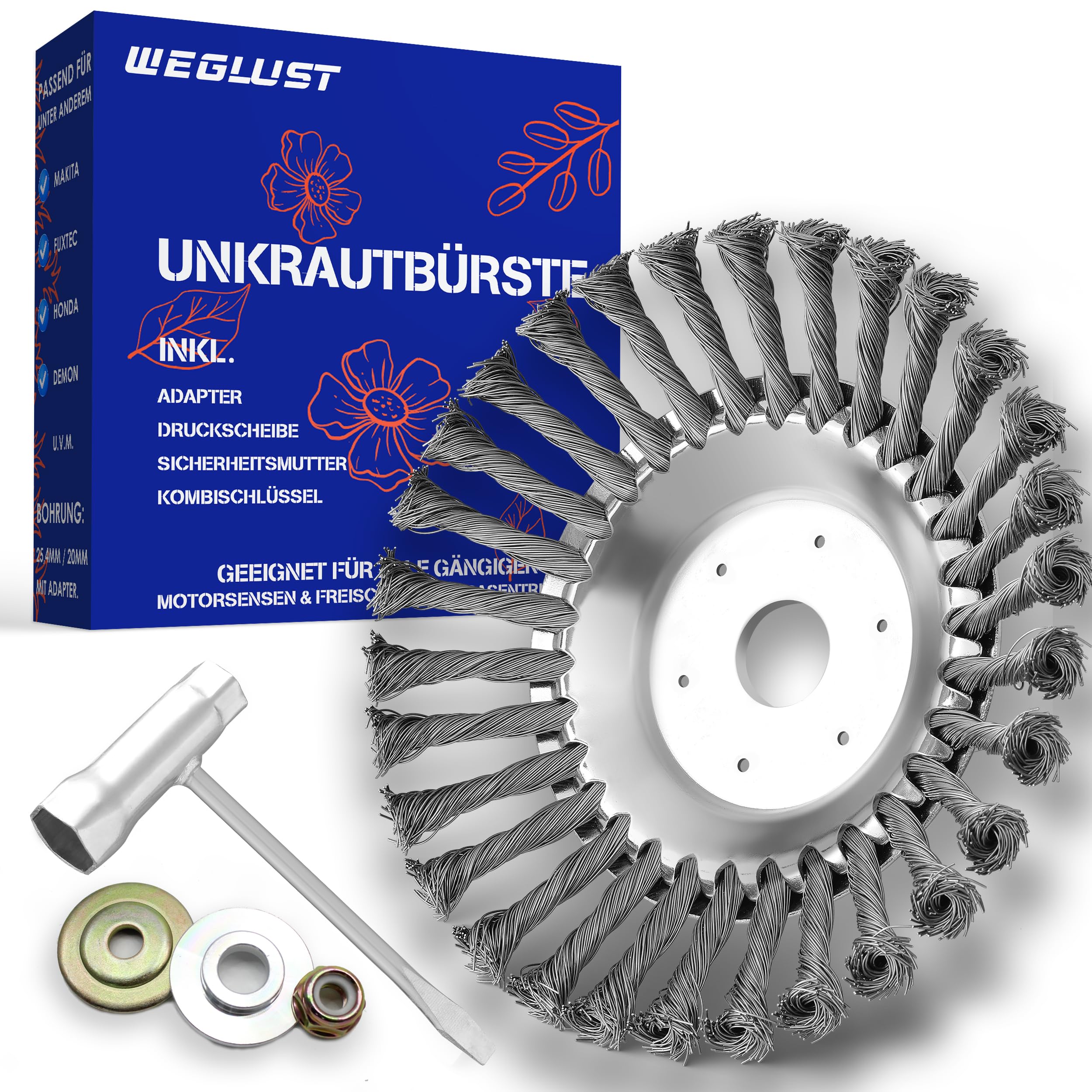 WEGLUST Unkrautbürste Wildkrautbürste für Motorsense Freischneider Rundbürste für Motorsense - 200x25,4mm Drahtbürste mit Kegelform entfernt mühelos Unkraut und Moos