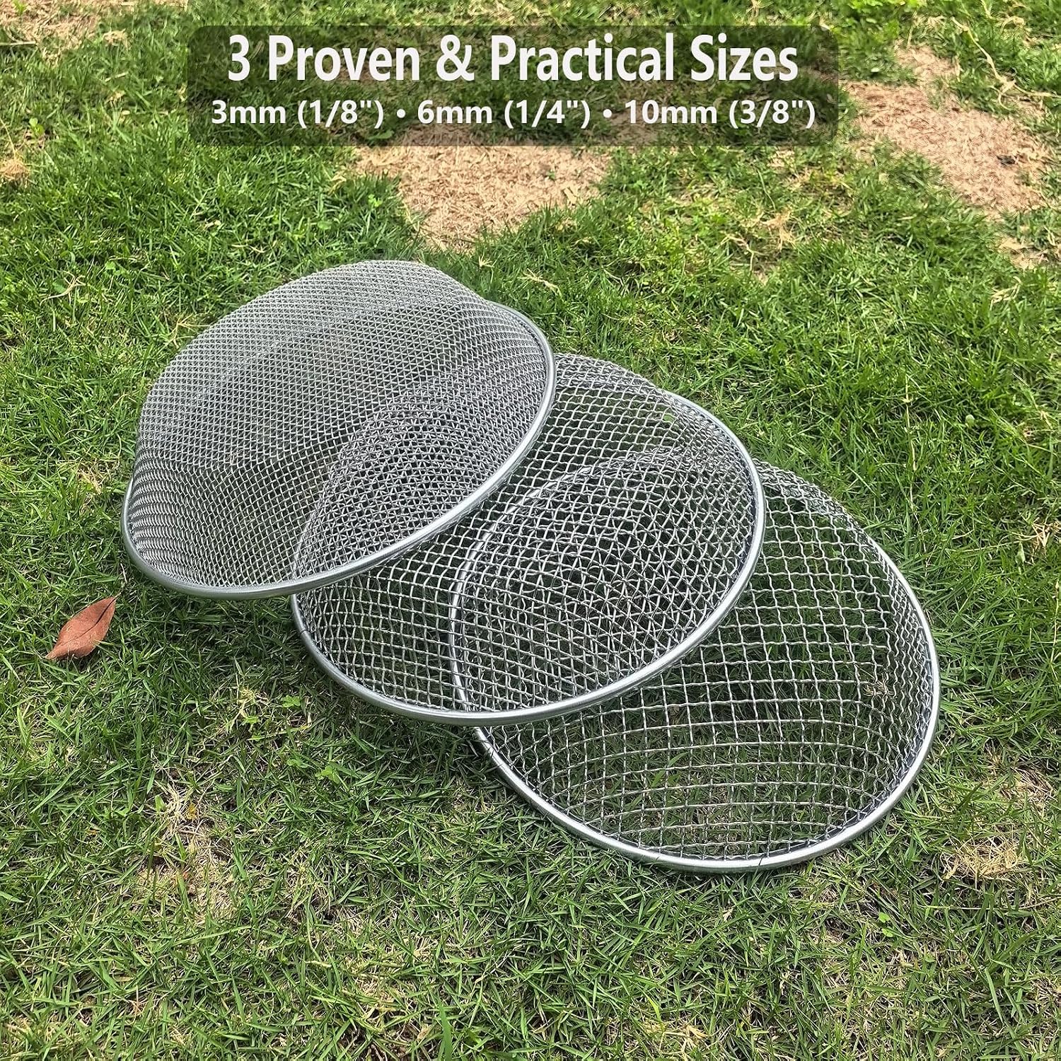 3 Pack Soil Sifter for Gardening, Heavy Duty Galvanized Steel Compost Sieve, Round Garden Sifter for 5 Gallon Bucket, 3 Mesh Sizes (1/8", 1/4", 3/8") image 5