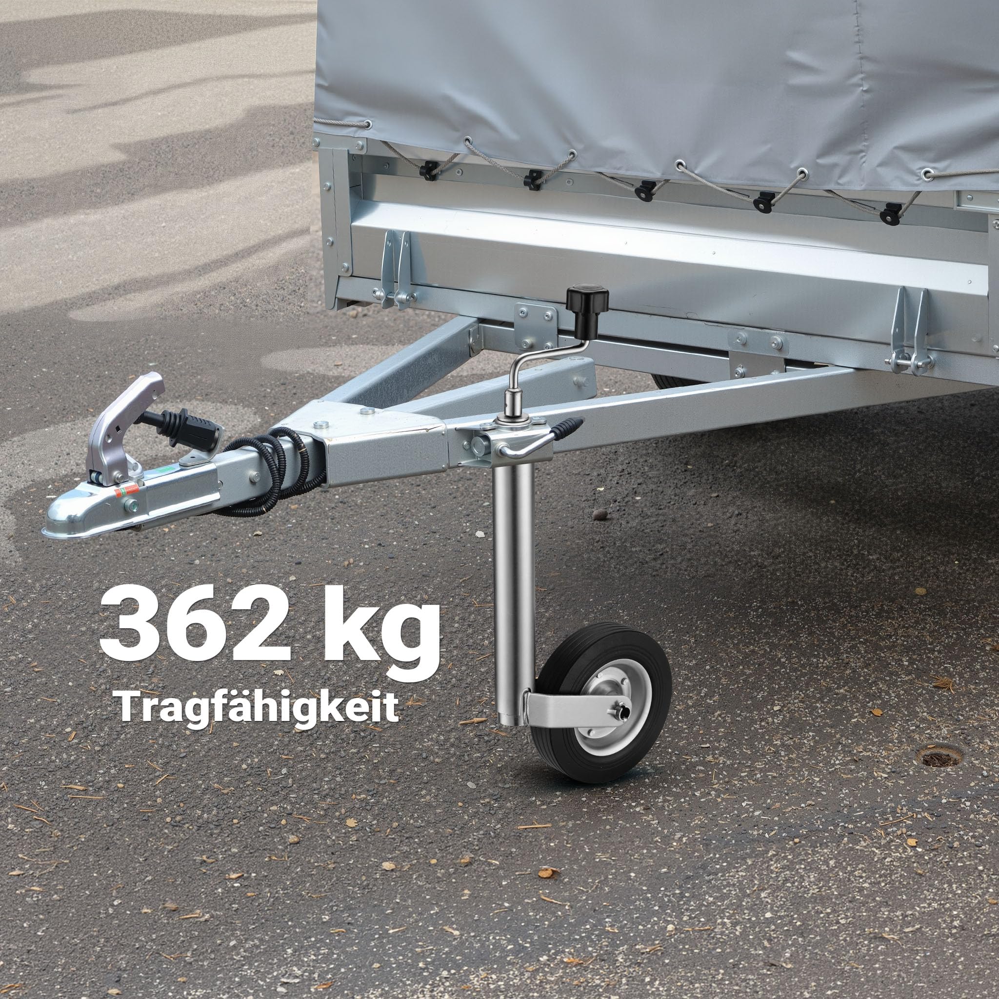 Wiltec Anhänger Stützrad mit 362 kg Stützlast ø48 mm, Bugrad mit Kurbel, Anhängerrad, Abstellstütze