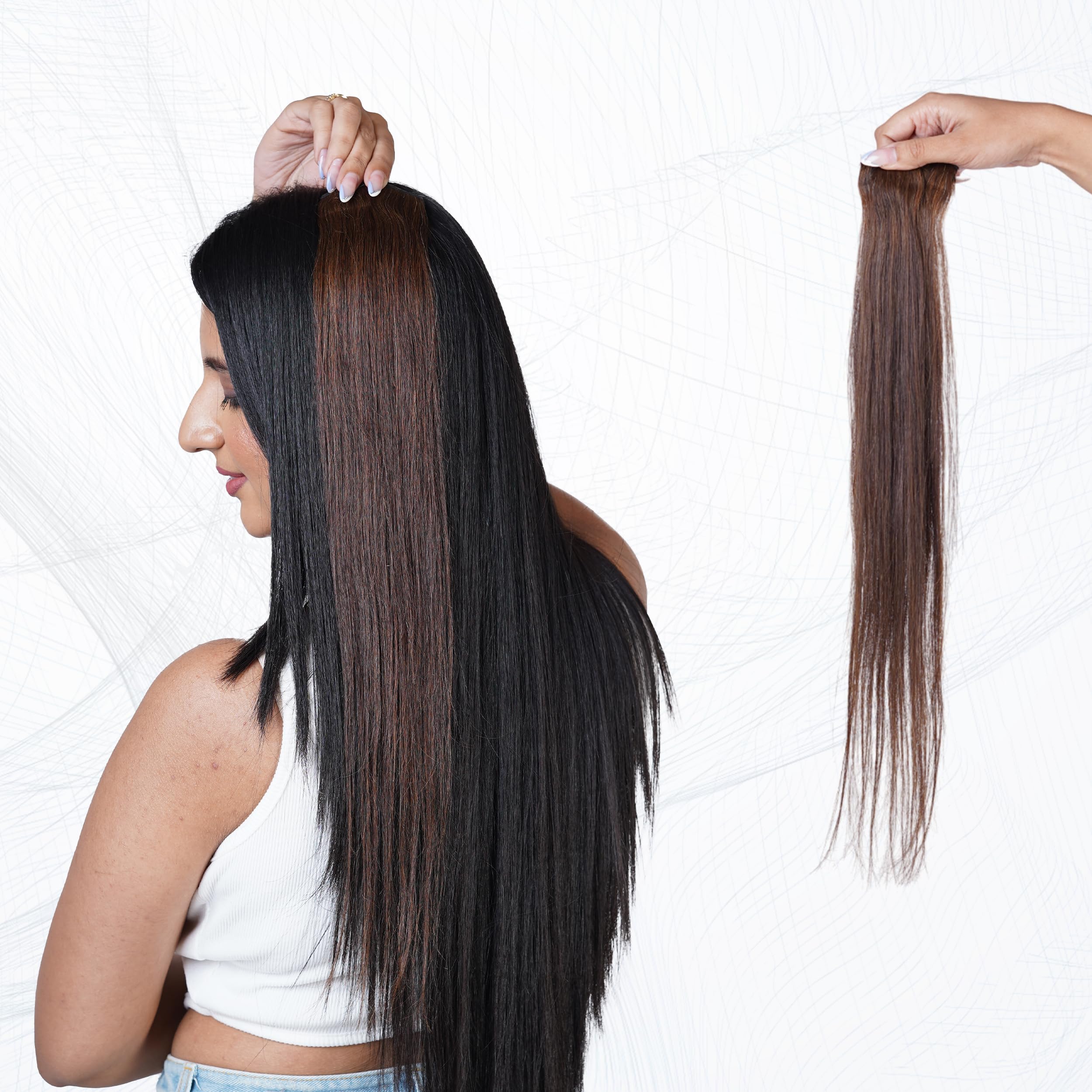 Capilus 100% Indian Natural Human Hair Clip In Color Streaks For Women, Single Clip (16 Inches, Chocolate Brown)-image-21
