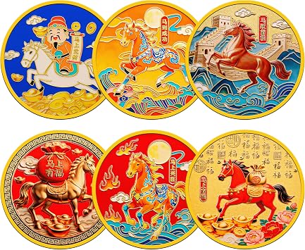 2026 Year of the Horse Commemorative Coin - Chinese Lunar New Year Lucky Gold Coin - Feng Shui Zodiac Horse Souvenir Gift with Protective CaseSet Chinese-Horse-6Pcs