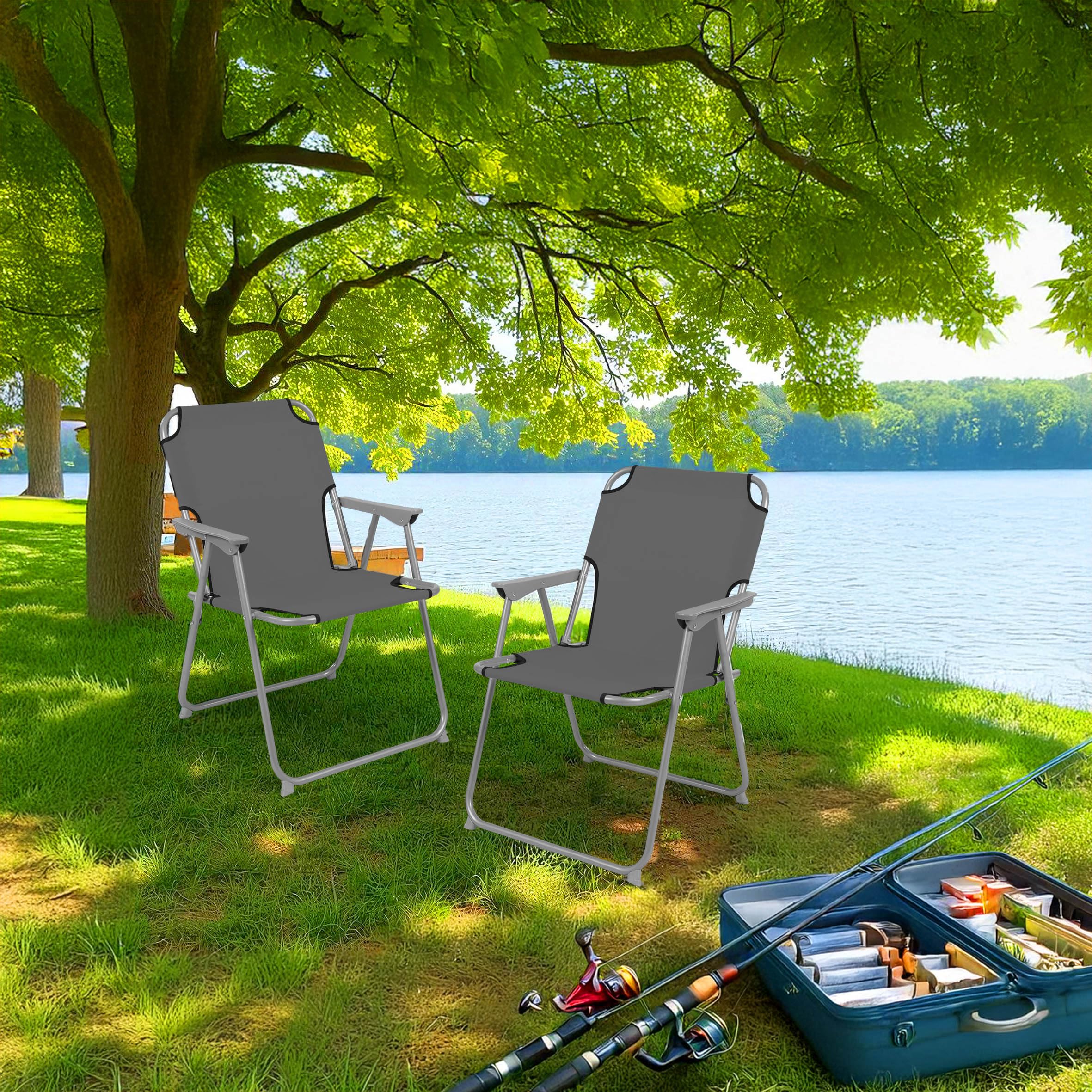 Spetebo Camping Klappstuhl grau belastbar bis 120 kg - 2er Set - Klassischer Campingstuhl klappbar - Gartenstuhl Angelstuhl Faltstuhl Campingsessel klassisch für Garten Reise Festival
