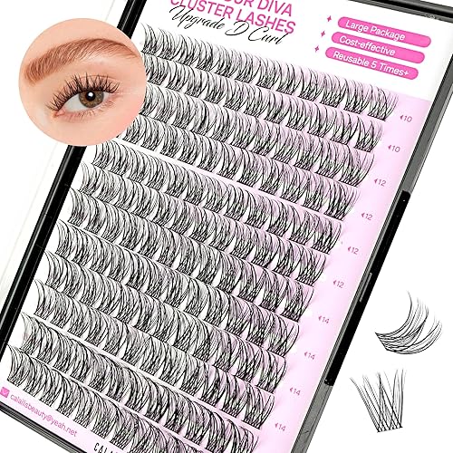 CALAILIS Extensiones de pestañas en racimo para bricolaje, 144 unidades, pestañas naturales en racimo de mega volumen, pestañas individuales en