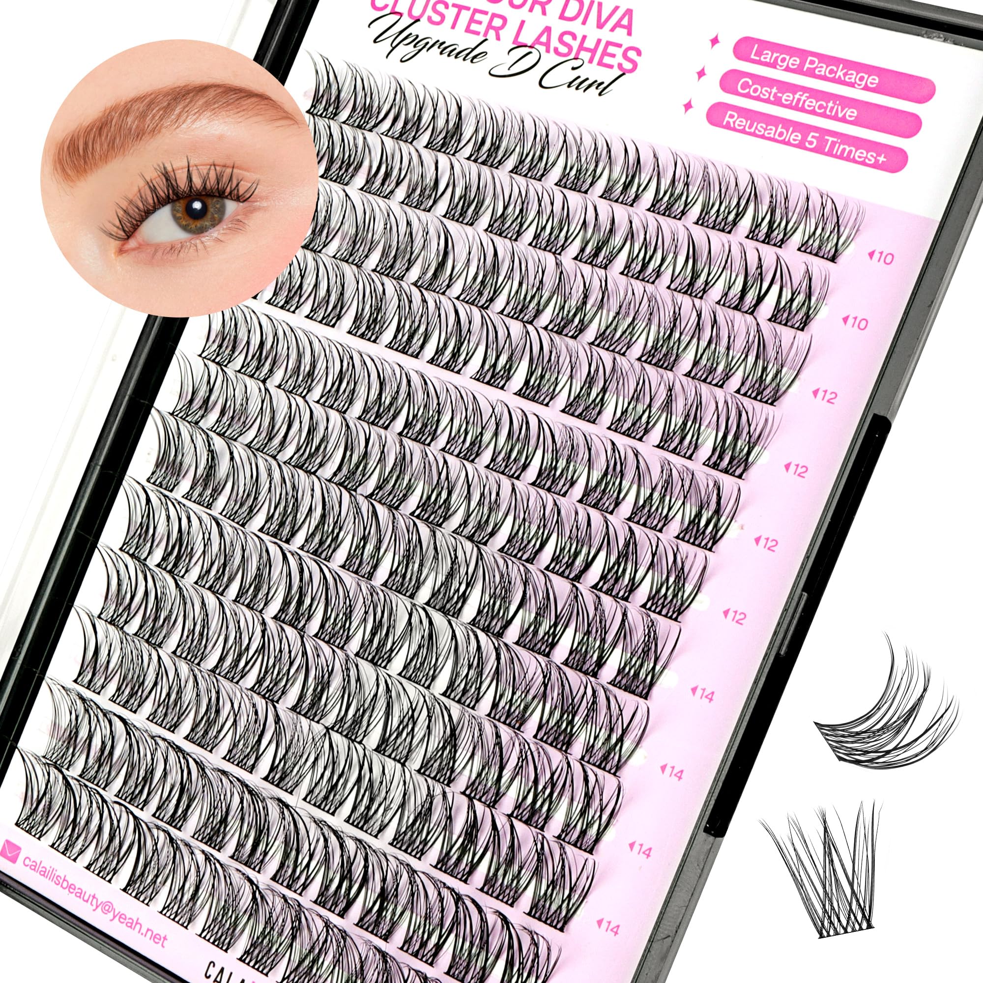 Wimpern Einzeln CALAILIS 144 Pcs DIY Cluster Wimpern D Curl Individuelle Wimpern Extensions Wimpernverlängerung Volume Wimpernbüschel Wimpern zu Hause (DM4,10-16MIX)