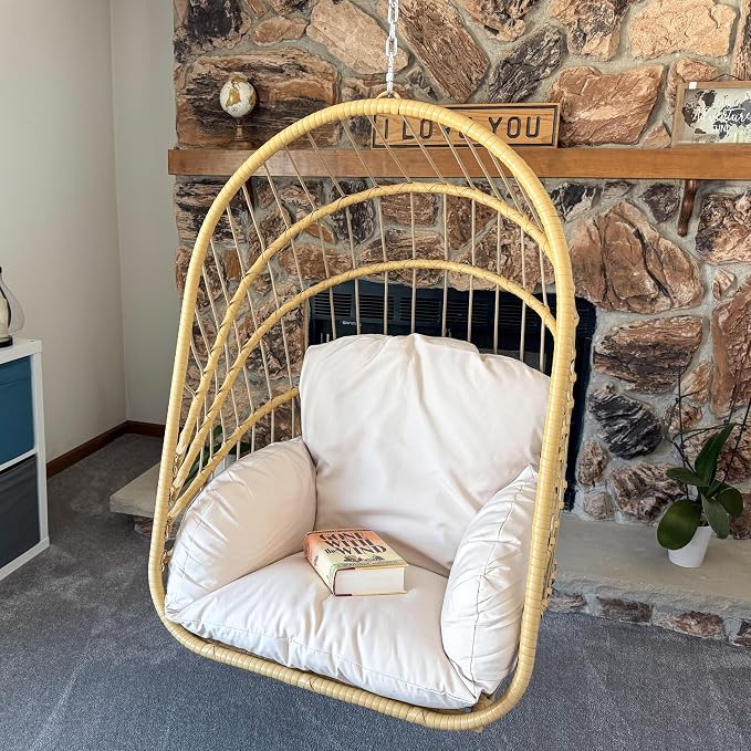 YITAHOME Swing Egg Chair with Cushions 350lbs, Wicker Hammock Chair Foldable Hanging Basket Chair W/O Stand for Outdoor, Indoor, Patio, Bedroom - Grey