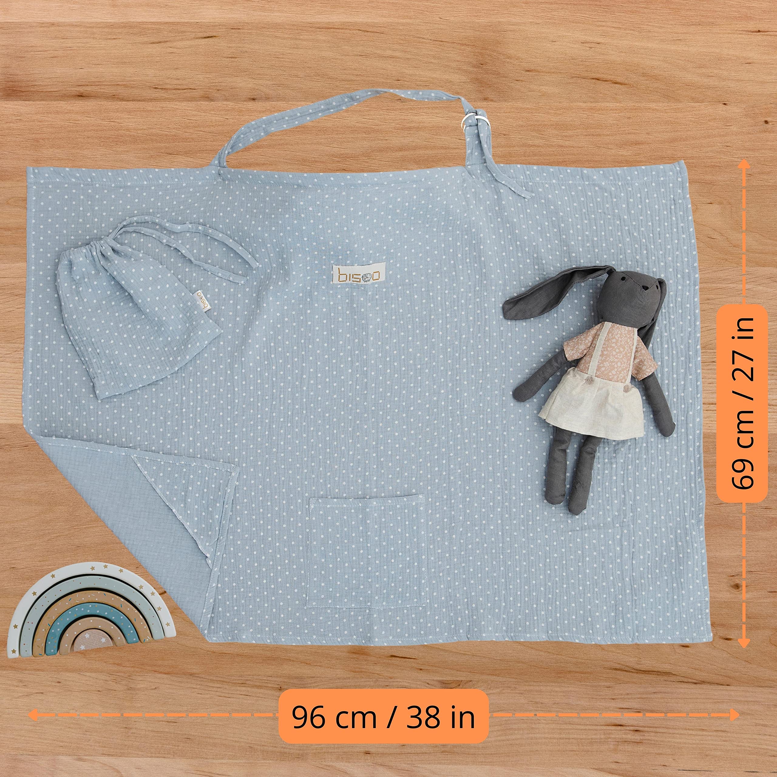 Bisoo Stilltuch für Unterwegs - Still Einstellbar Schal 100% Musselin, Atmungsaktiv, Multifunktional mit Aufbewahrungstasche - Baby Blau