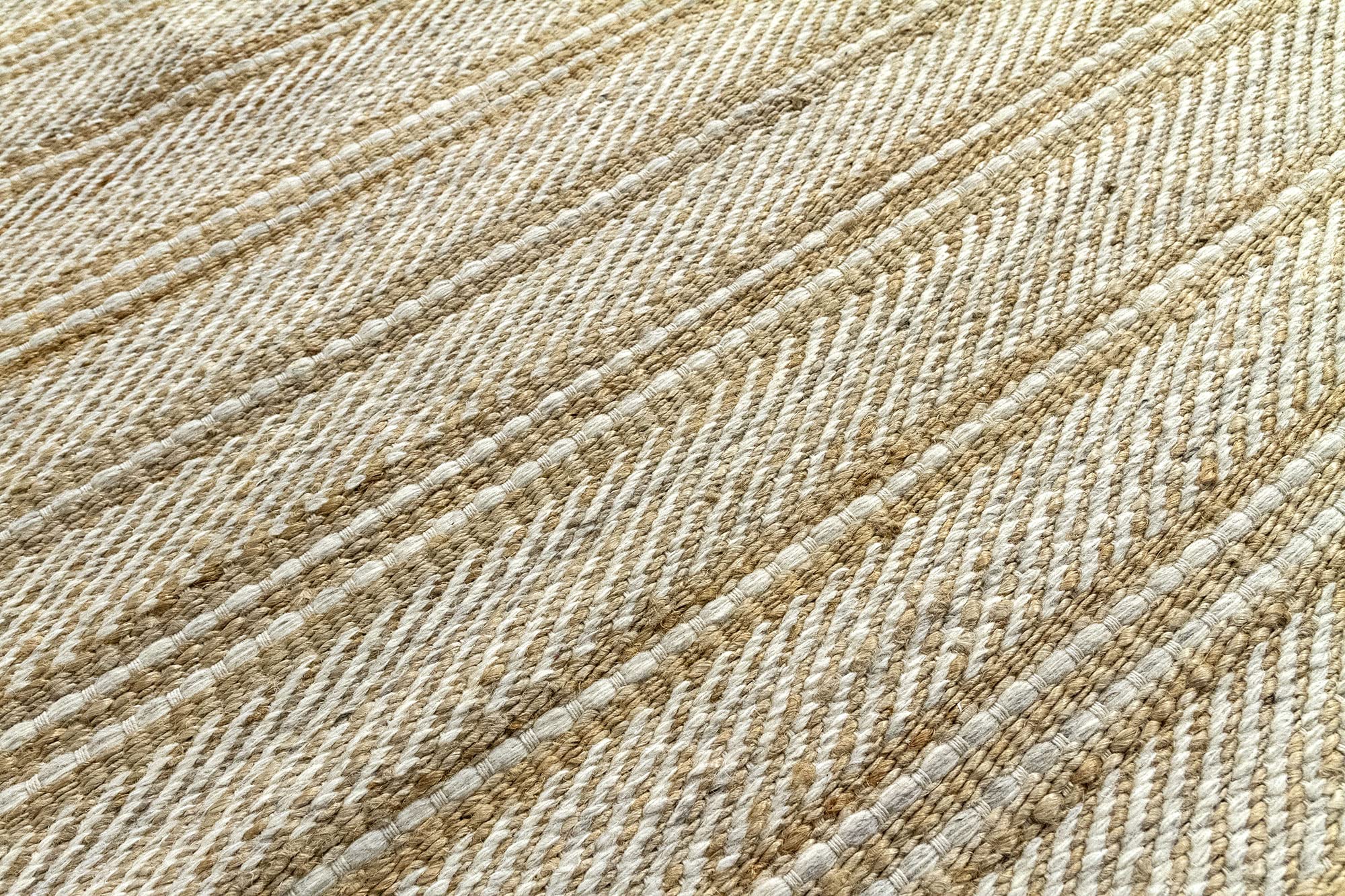HAMID - Tapis en Jute Ronde de Laine Olivia, Tapis en Laine et Jute Ronde, Tissé à la Main pour Salon, Chambre, Salon, Couleur Blanc Naturel, (150x150cm)