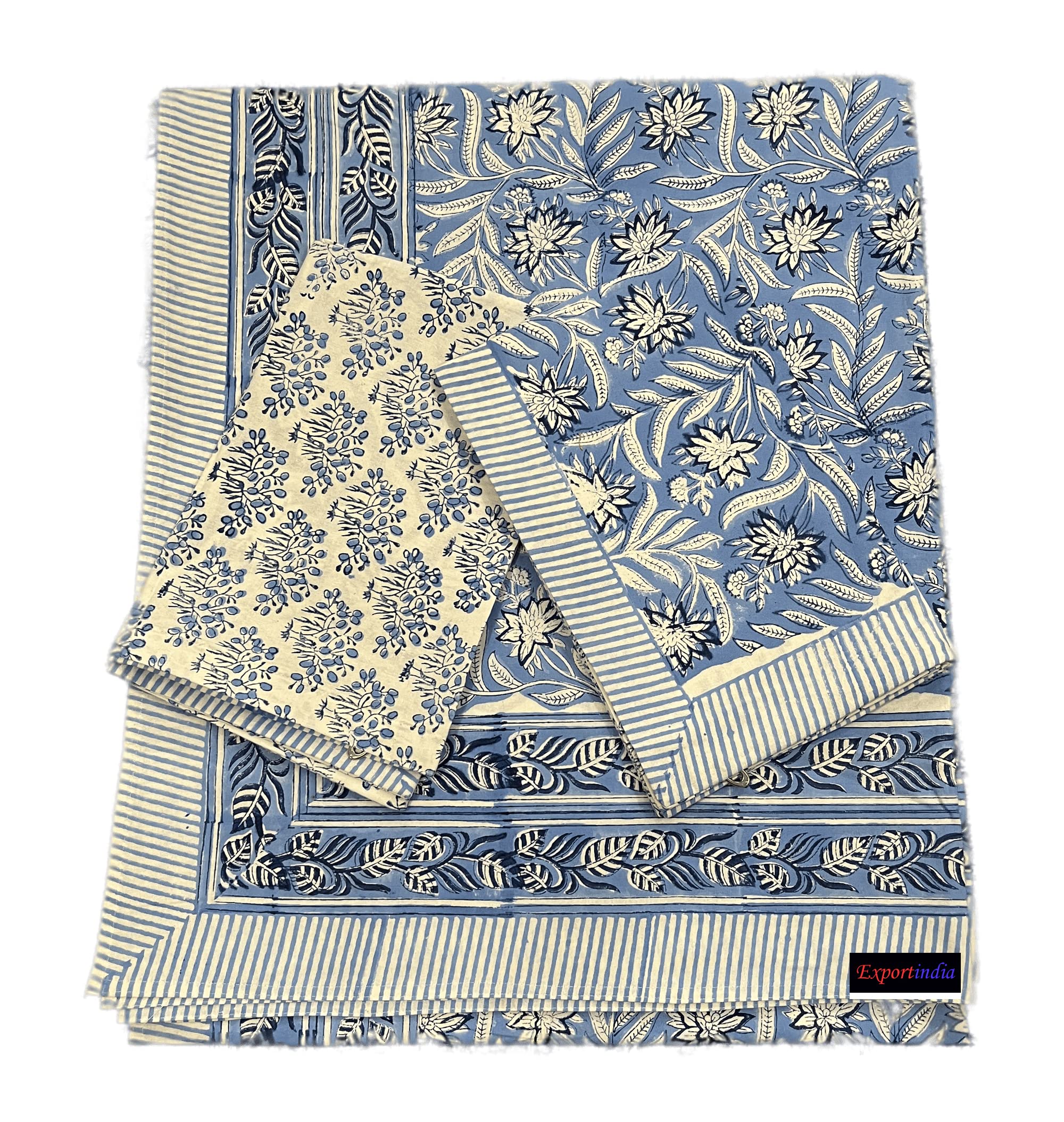 Exportindian Jaipuri Bedsheet Indian Hand Block Printed 100% Pure Cotton Bedsheet with 2 Pillow Cover Hand Block Print Cotton Bedsheet (California King US Size 108x108 Inch)