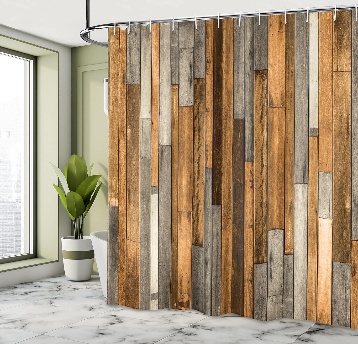 Ambesonne Wooden Print Shower Curtain, Brown Old Hardwood Floor Plank Grunge Lodge Garage Natural Rural Graphic, Cloth Fabric Bathroom Decor Set with Hooks, 69" W x 70" L, Dark Khaki