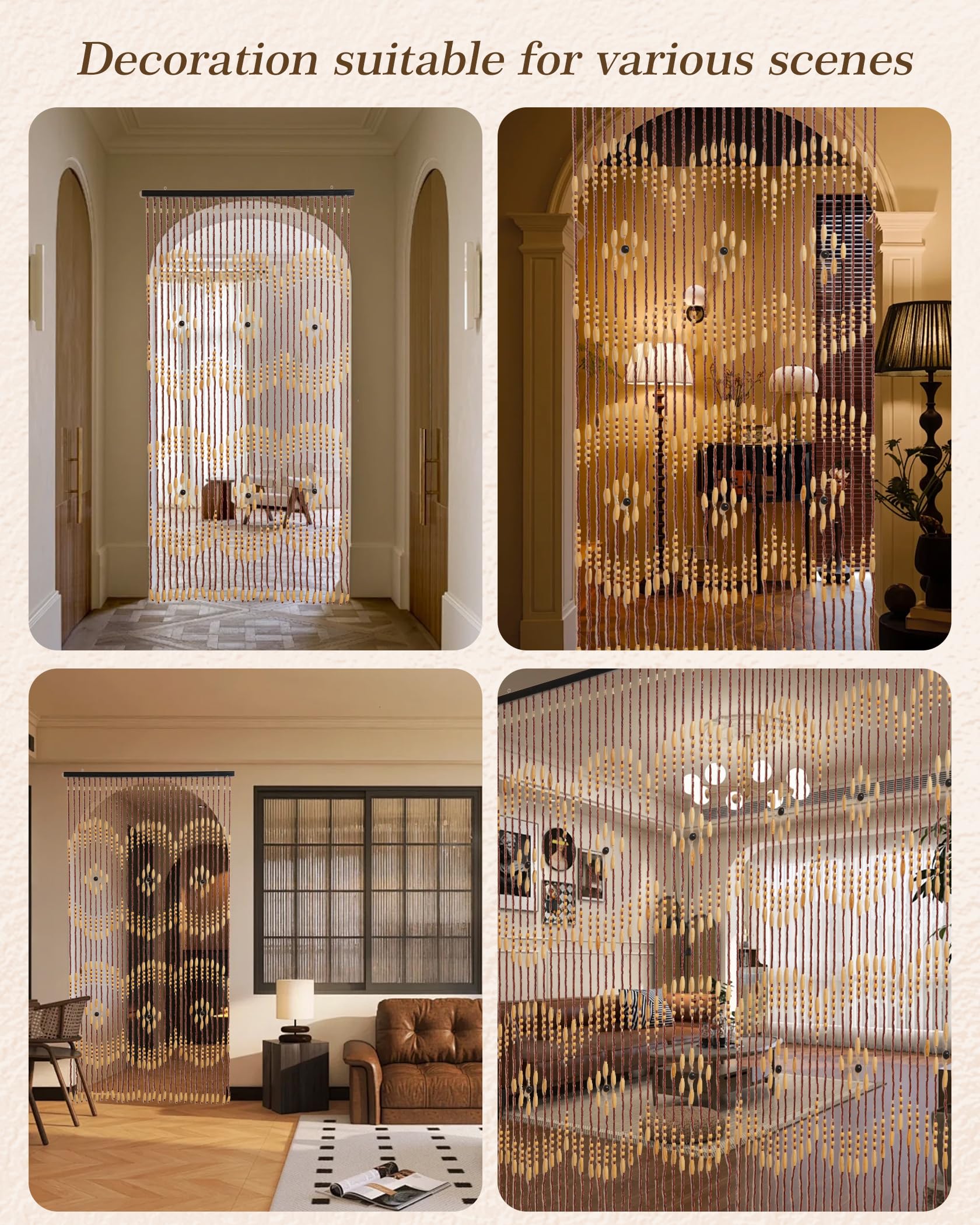 Rideau de porte en perles de bambou 90 x 180 cm 31 brins décoration séparation pièce
