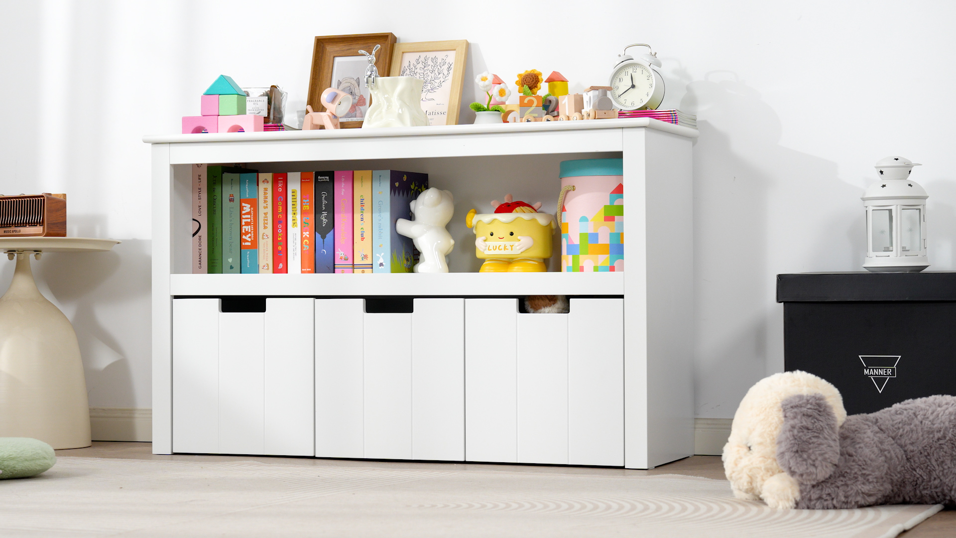 Libreria Panca Per Bambini - Scaffale Portagiochi Con Cuscini, Bianco, 80.5x40x110 Cm, 6 Vani