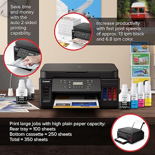 Miniatura 3 de Canon PIXMA G6020 - Impresora inalámbrica todo en uno Supertank (Megatank), copiadora y escaner con impresión móvil, funciona con Alexa, color negro
