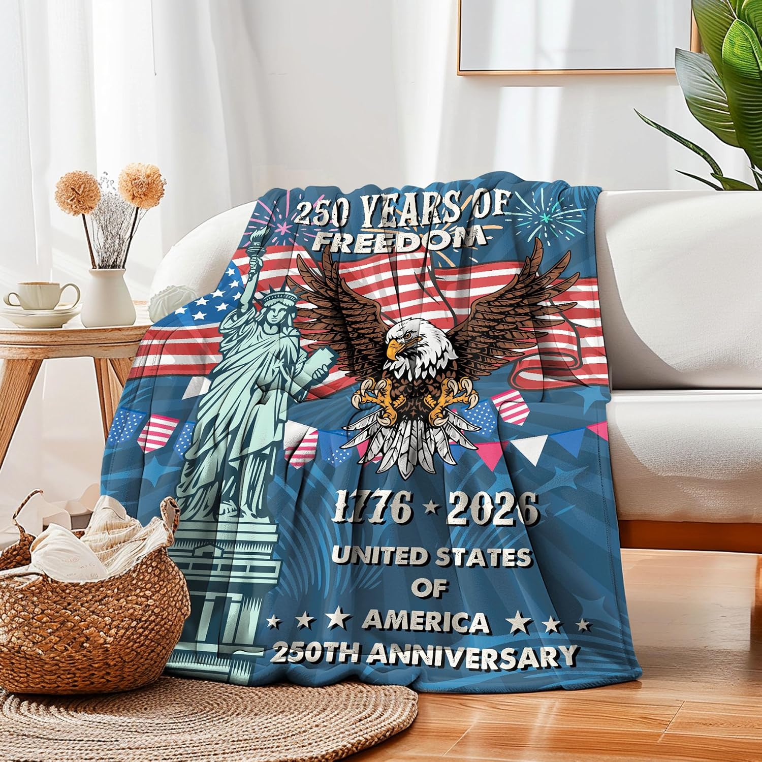Personalized Anniversary Blanket, 1776–2026 Patriotic Eagle Design Throw Blanket, 250 Year USA Anniversary Blanket, Years of Freedom Commemorative Flannel Blanket, Independence Day Celebration Gift