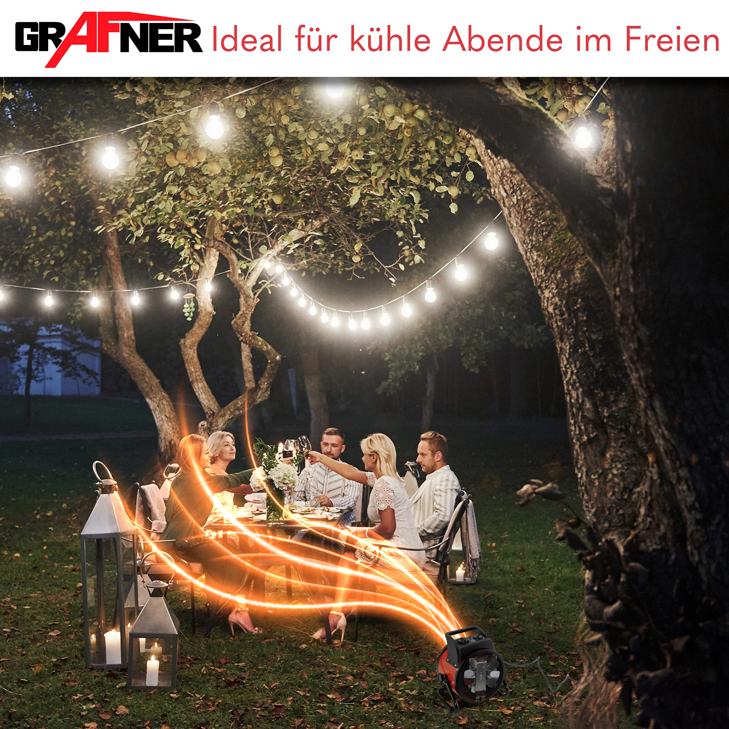 Grafner Keramik Heizlüfter mit 3000 Watt 3KW, 3 Heizstufen, automatischer Thermostat, kraftvoller Turbo Heizer, PTC-Element, Überhitzungsschutz, Bauheizer elektrisch, Elektroheizung, Zeltheizung