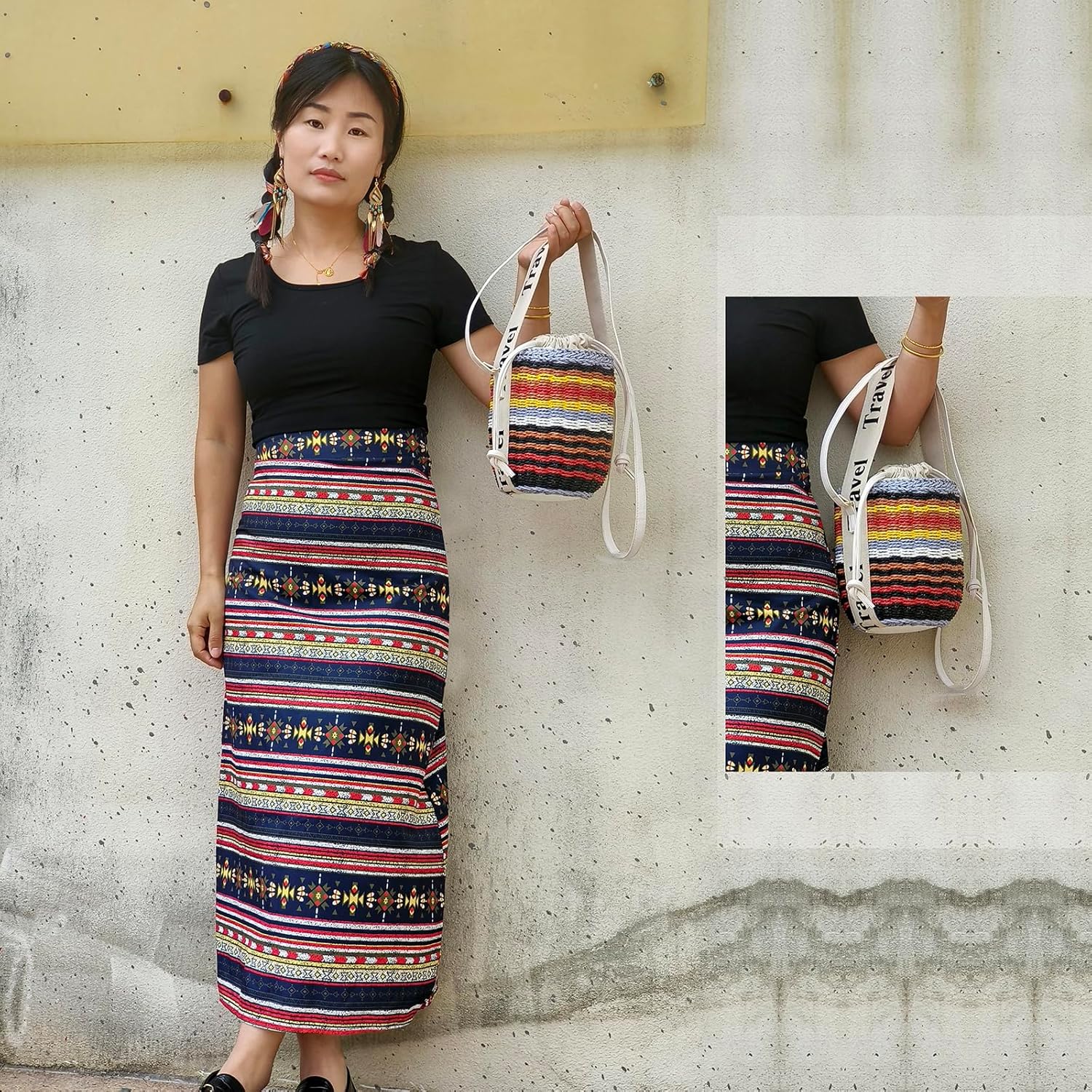 JBRUN Pearl Flower Straw Woven Tote Bag Summer Beach Rattan Handle Bucket Bag Straw Purses and Handbags for Women - Image 5