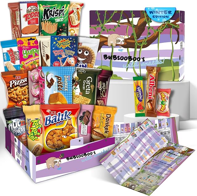Maxi Snack Box | Extraordinary Present for Special Moments | Multipack Hamper Gift of Sweet Candy | American Alike Old Fashioned Retro Turkish Treats | Rainforest Themed Box | 21 Full-Size Snacks
