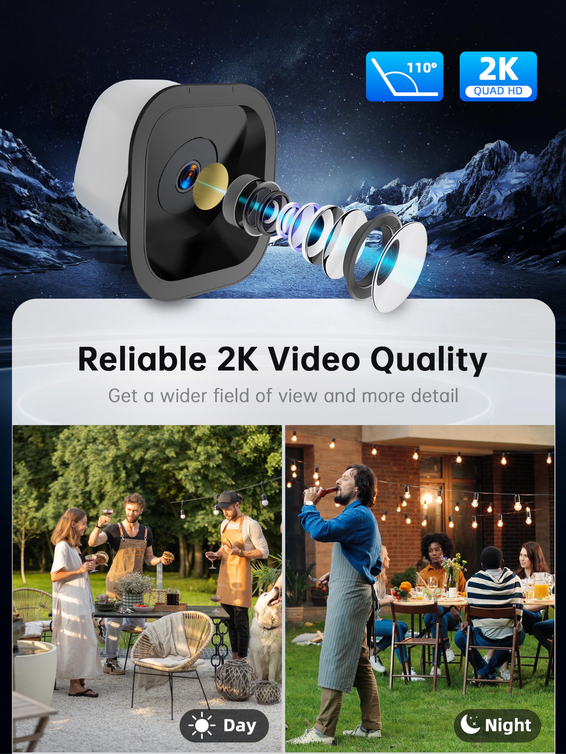 Colorvue - Telecamera di sicurezza per finestre, 3 MP, 2 K, 2,4 GHz e 5 GHz, WiFi per interni, visione notturna a colori