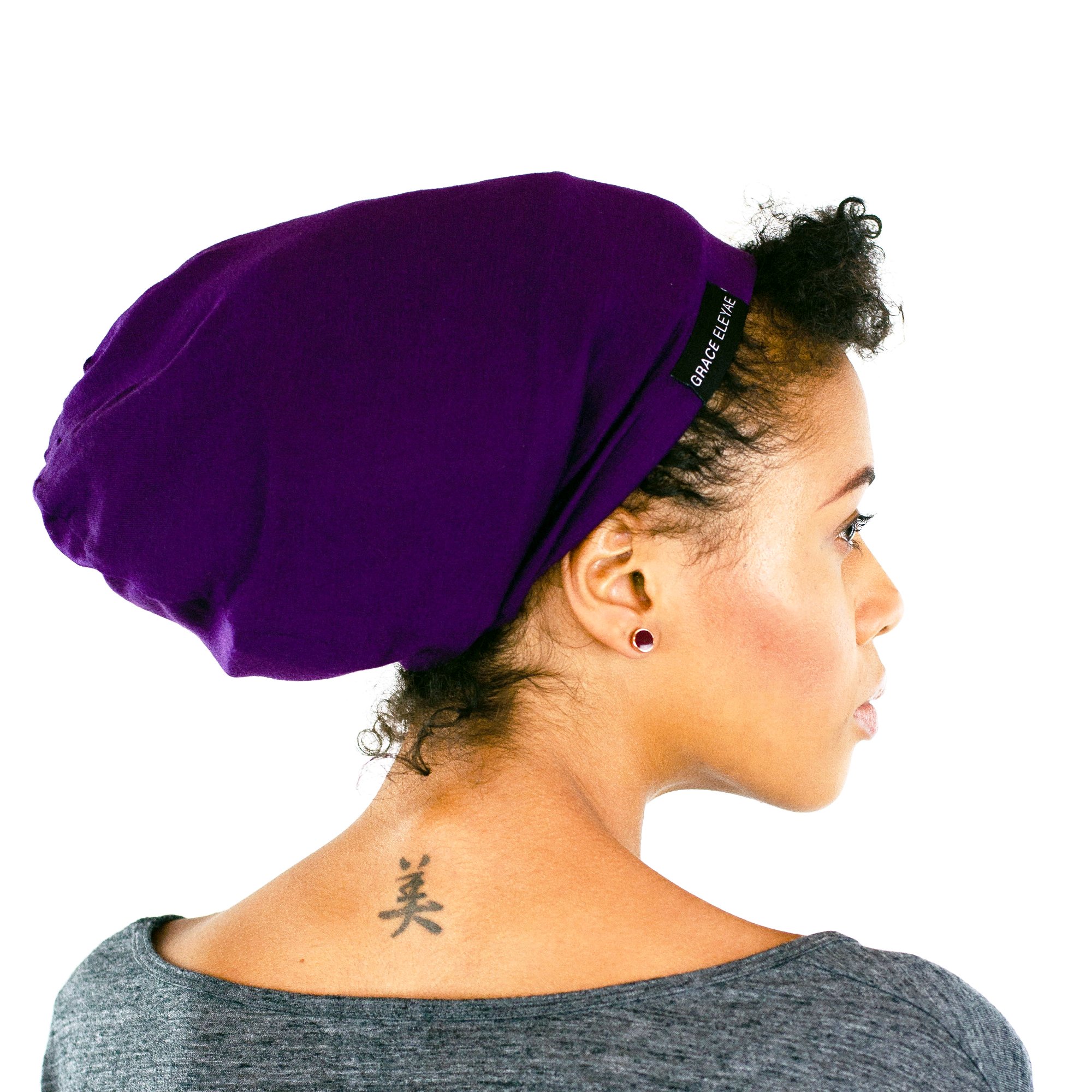 Grace Eleyae [Slap Satin-Lined Sleep Cap, Women's Tam Hat Beanie - Purple