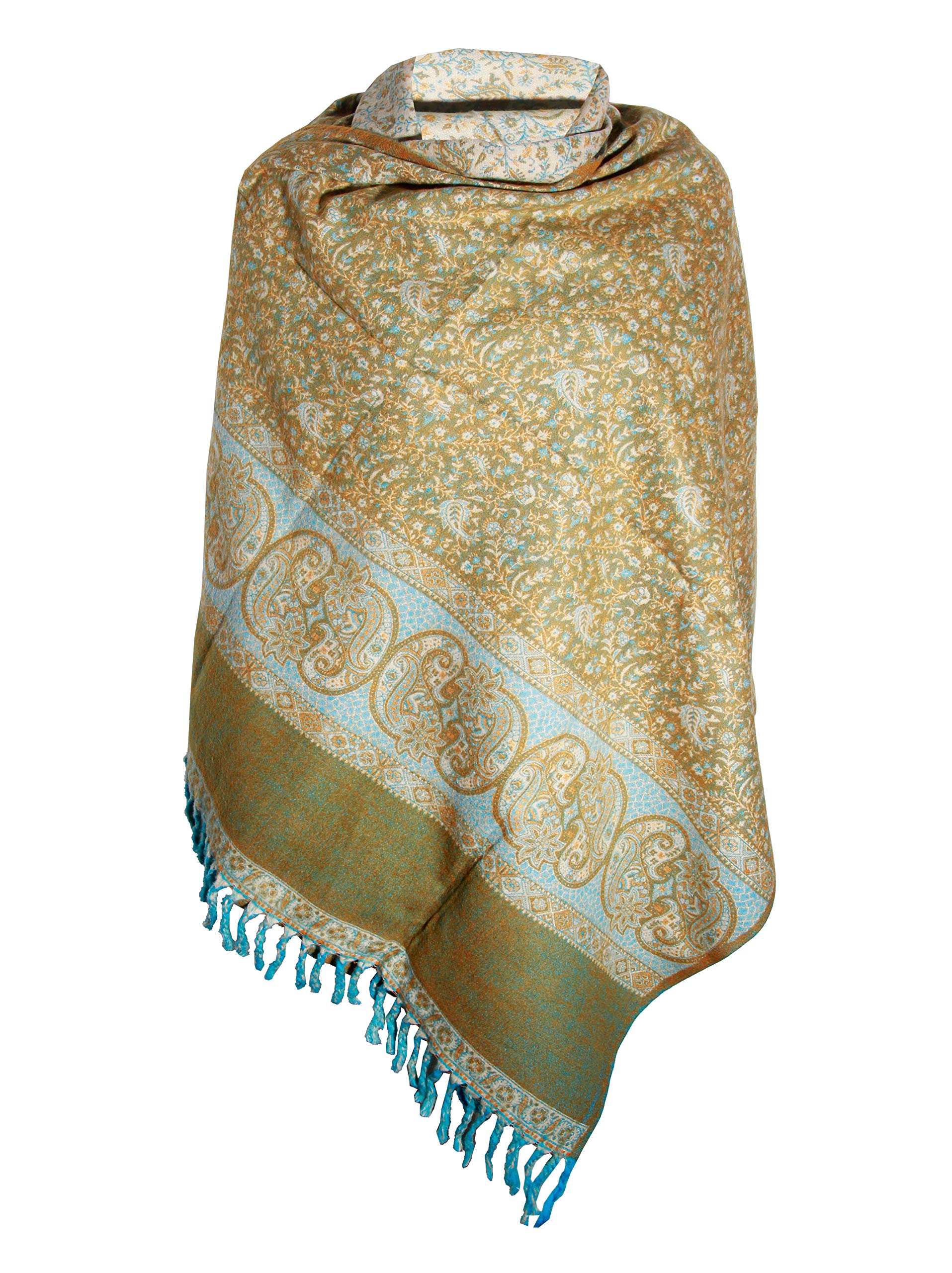 TIBET Handgefertigter Schal mit Blumenmuster, Übergröße, wendbar, weicher und warmer Winterschal aus reiner Yakwolle, Limettengrün, grün, One size