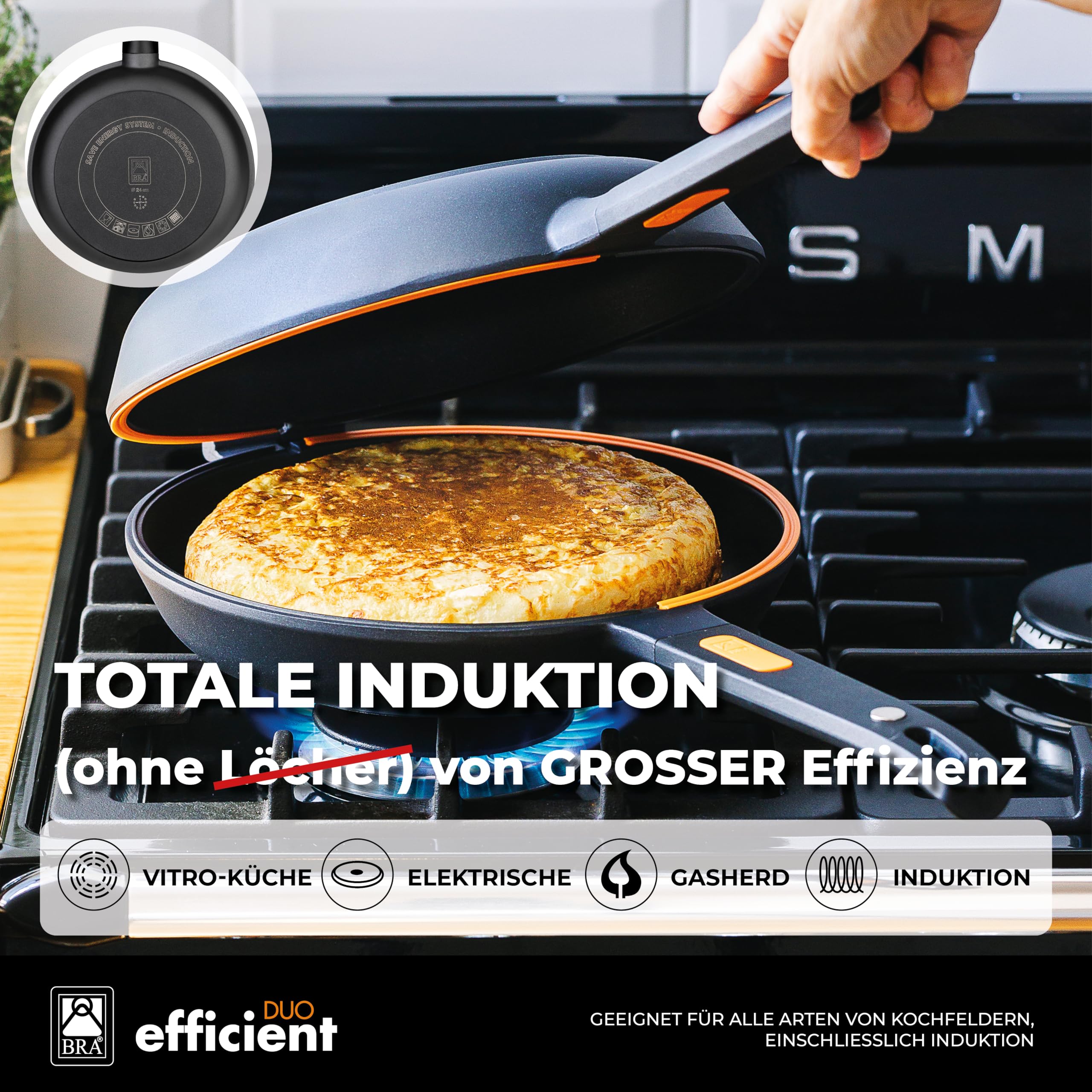 BRA Efficient Duo | Doppelte Kartoffel-Omelette-Bratpfanne, 24 cm Durchmesser, Aluminiumguss, dreifache Antihaftschicht, 100% PFOA-frei, für alle Herdarten