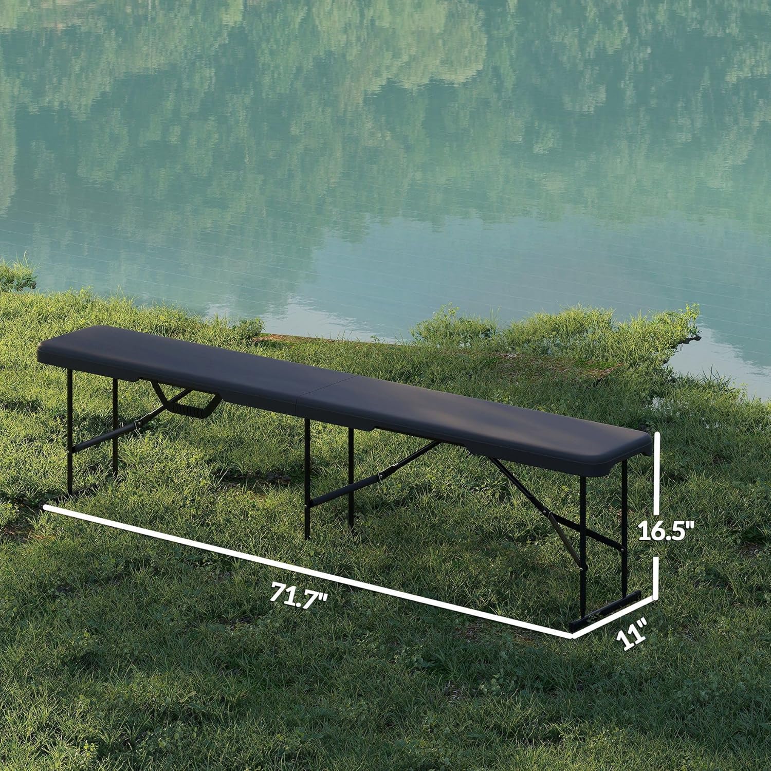 Portable 6-Foot Folding Benches (2-Pack): Waterproof HDPE Seats, Powder-Coated FFor rame, 529lb Load, Fold to 36.2", Black
