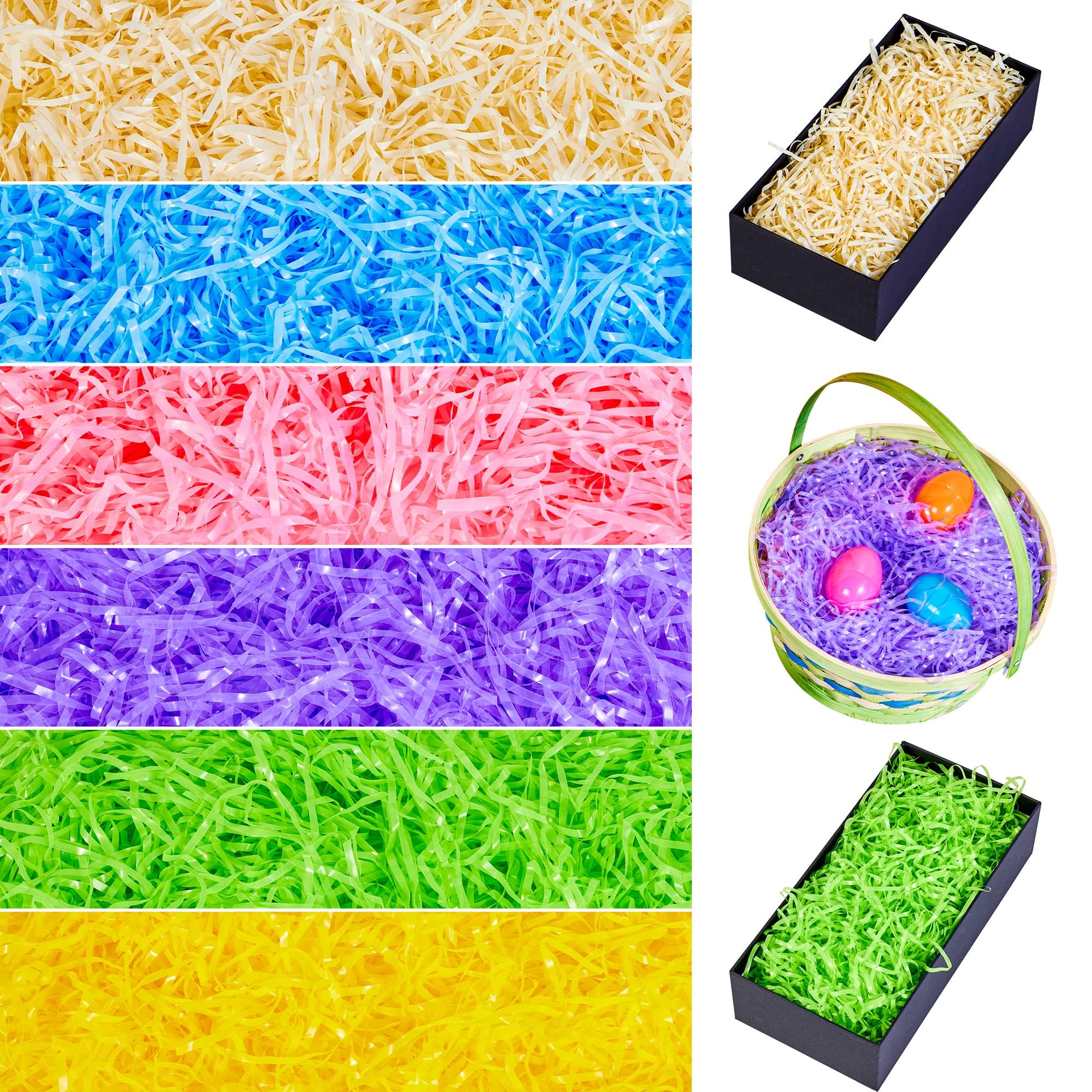 JOYIN 0.75LB Easter Plastic Grass 6 Colors Shred Packaging Filler for Craft Boxes Bags Basket Filling, DIY Gift Wrapping, Easter Egg Stuffer Wedding Birthday Bridesmaid Party Supplies(12 Oz)