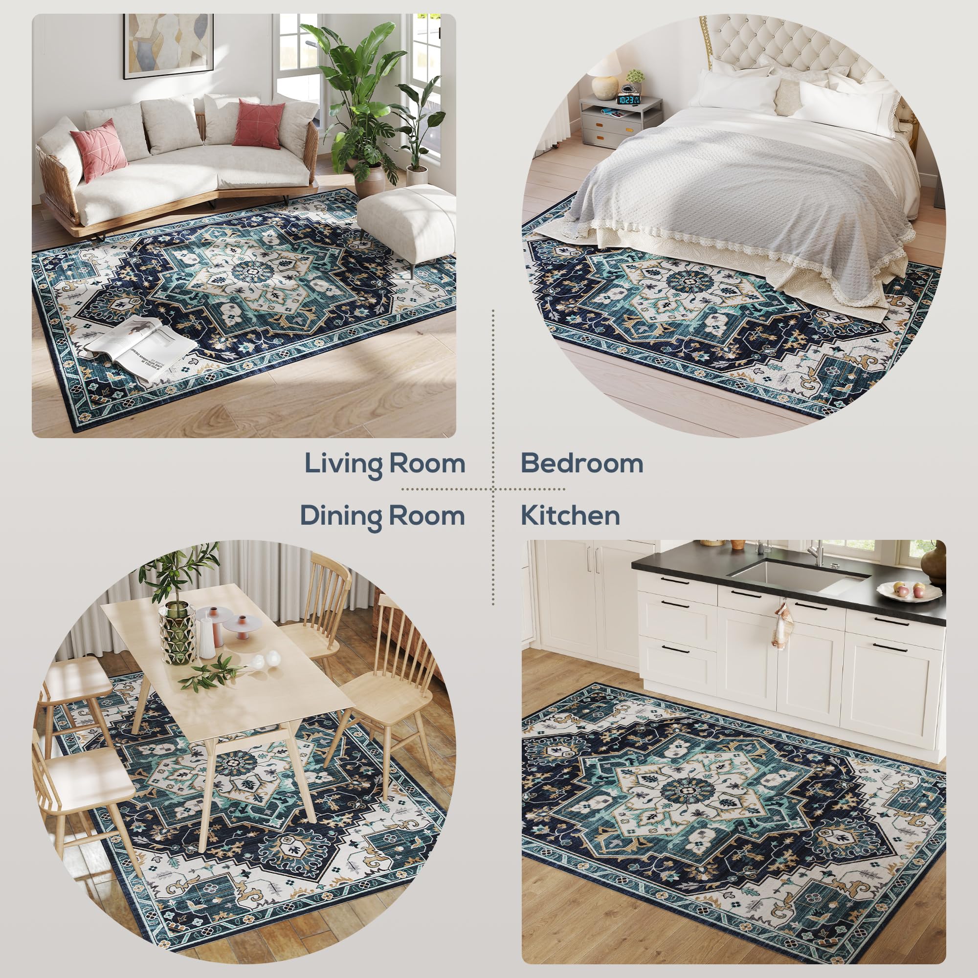 HOMCOM Tapis bohème antidérapant lavable 230x160 cm multicolore