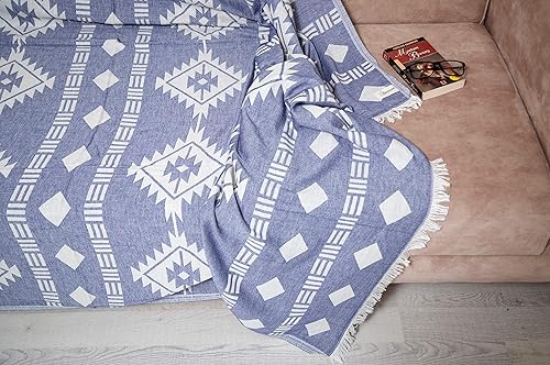 Miniatura 3 de Bersuse 100% algodón Belize XL, manta turca - 75 x 90 pulgadas, azul oscuro