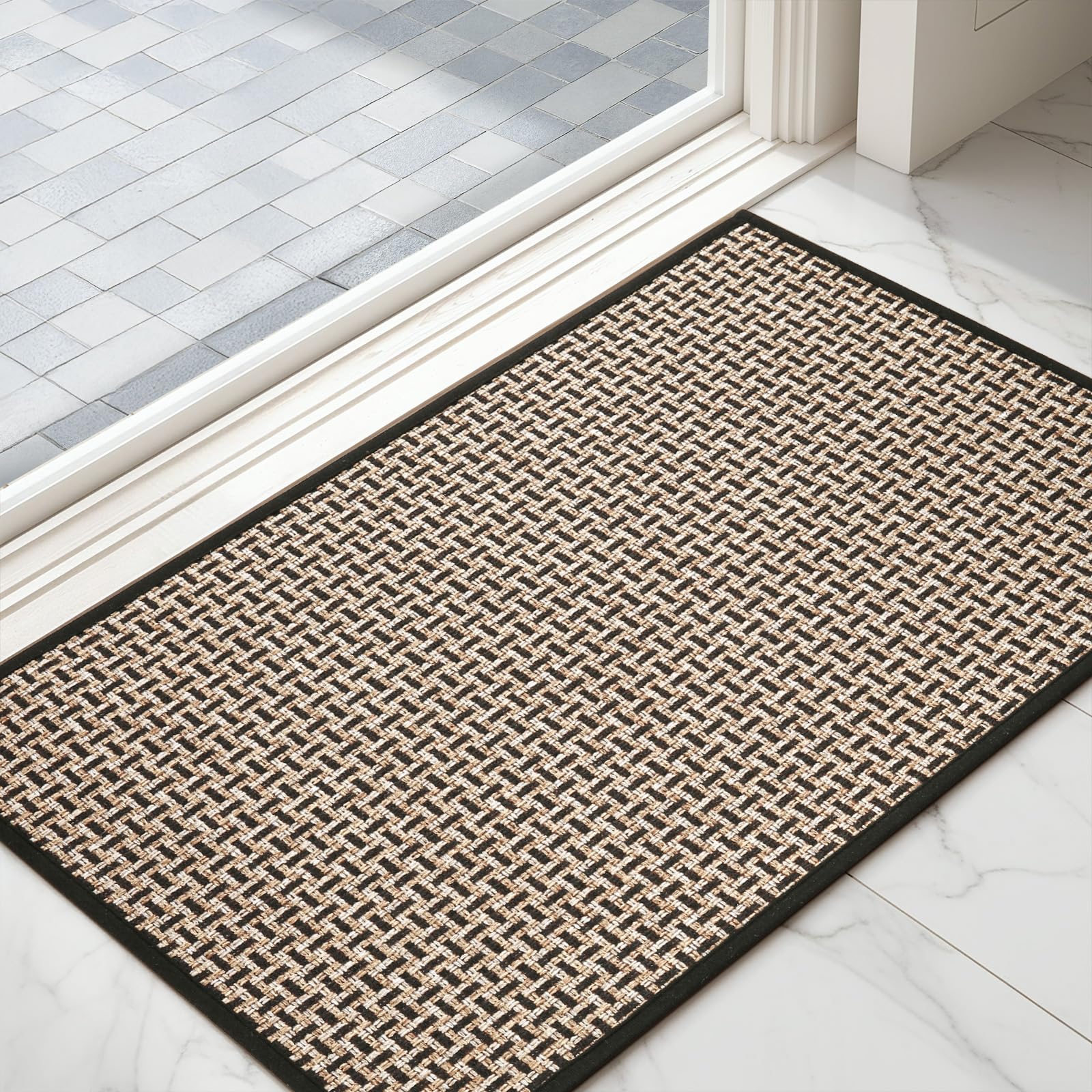 Tuocal Door Mat 45 x 75 cm, Dirt Trapper Door Matts Indoor Non Slip Low Profile Door Mats Outdoor Washable Entrance Rug Easy To Clean Floor Mat for Entryway Patio Pets Muddy Shoes & Paws — image 1
