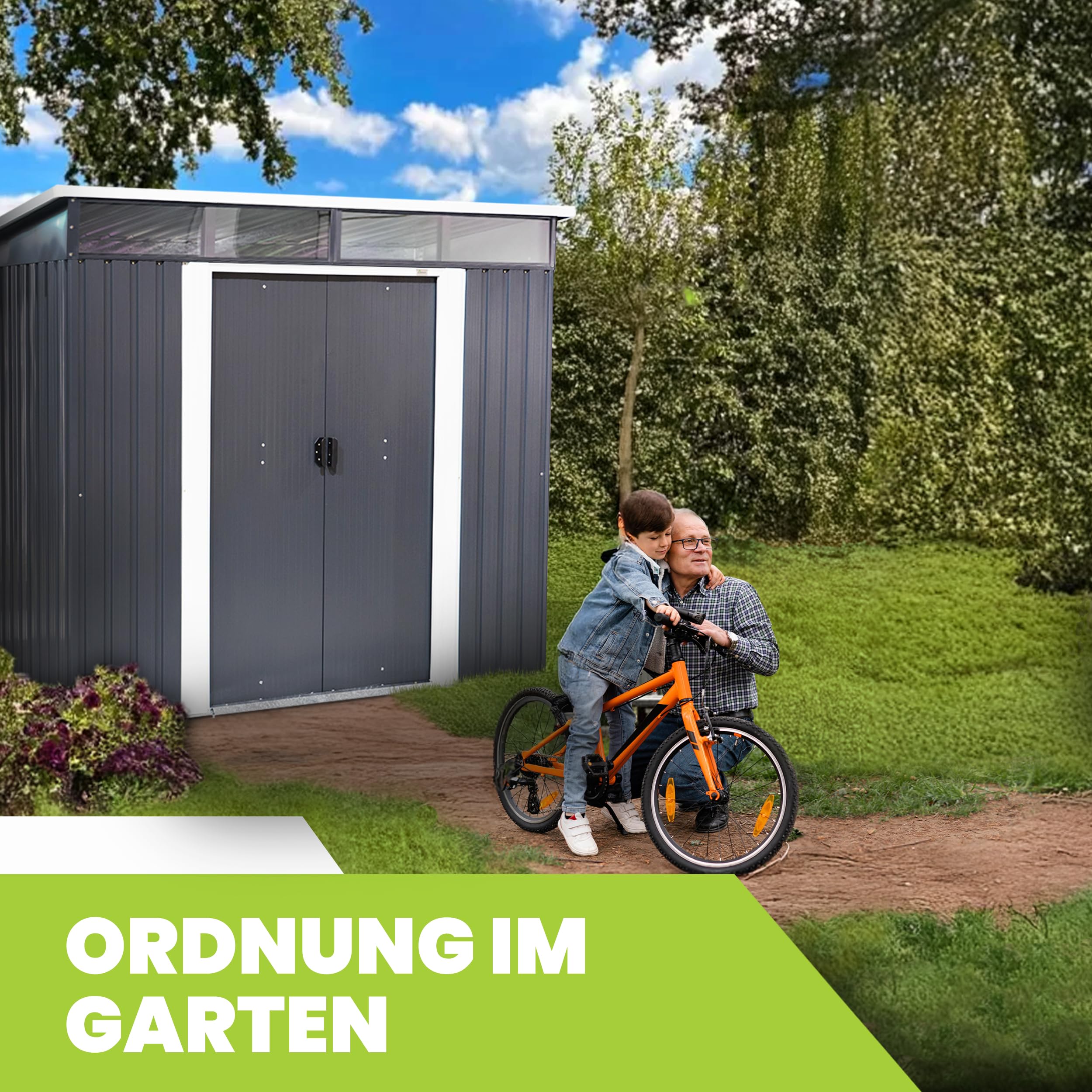 Grindi - Gerätehaus Metall Ribes I - Gartenhütte - Gartenhaus - Geräteschuppen 193x238x202 cm Schiebetür - Garten Schrank - Fahrradgarage - Shelter - Gartengerätehaus - Tiny House