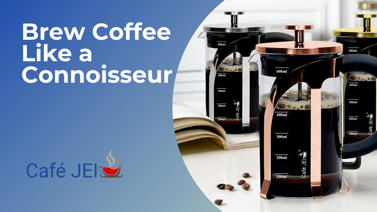 Cafe JEI French Press Coffee and Tea Maker 600ml with 4 Level Filtration System, Heat Resistant Borosilicate Glass, (Steel, 600ml)