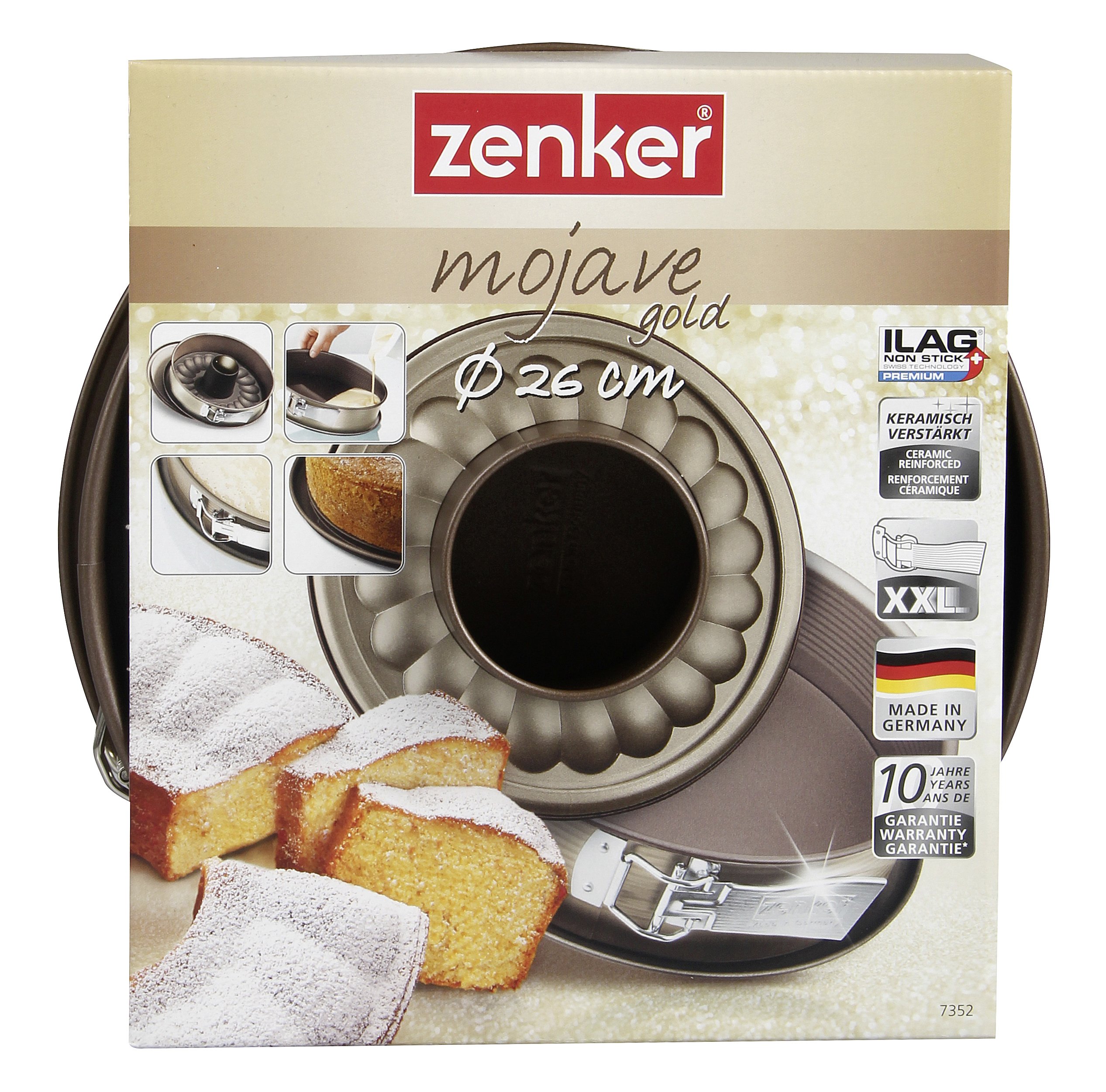 Zenker 7352 - Linea Mojave Gold - Tortiera apribile Dorata a 2 Fondi con Base sporgente, in Antiaderente con Particelle minerali di Rinforzo, Oro/Marrone, ca. Ø 26 cm