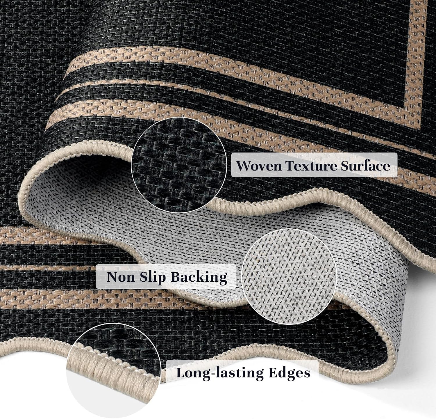 EDIMENS Easy Jute Rug, 3x5 Outdoor Patio Rug for Entryway Indoor Outdoor Living Room Carpet, Washable Non Slip Diamond Farmhouse Carpet Scalloped Rug for Backyard Front Porch Patio Balcony