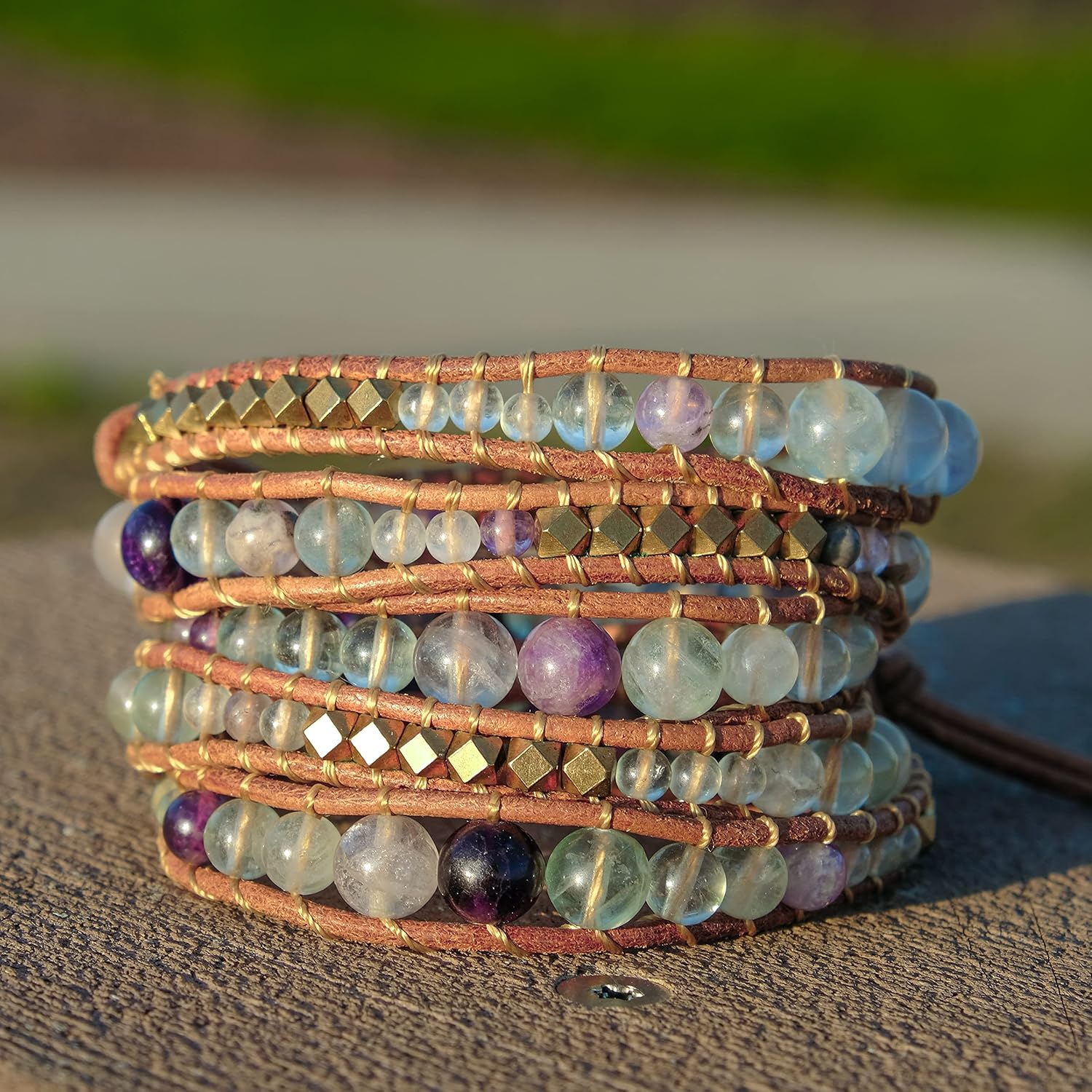 globi Natural Stone Wrap Bracelet For Women/Men | Adjustable Multilayer Genuine Leather Boho Handmade Beaded Bracelet - Image 6