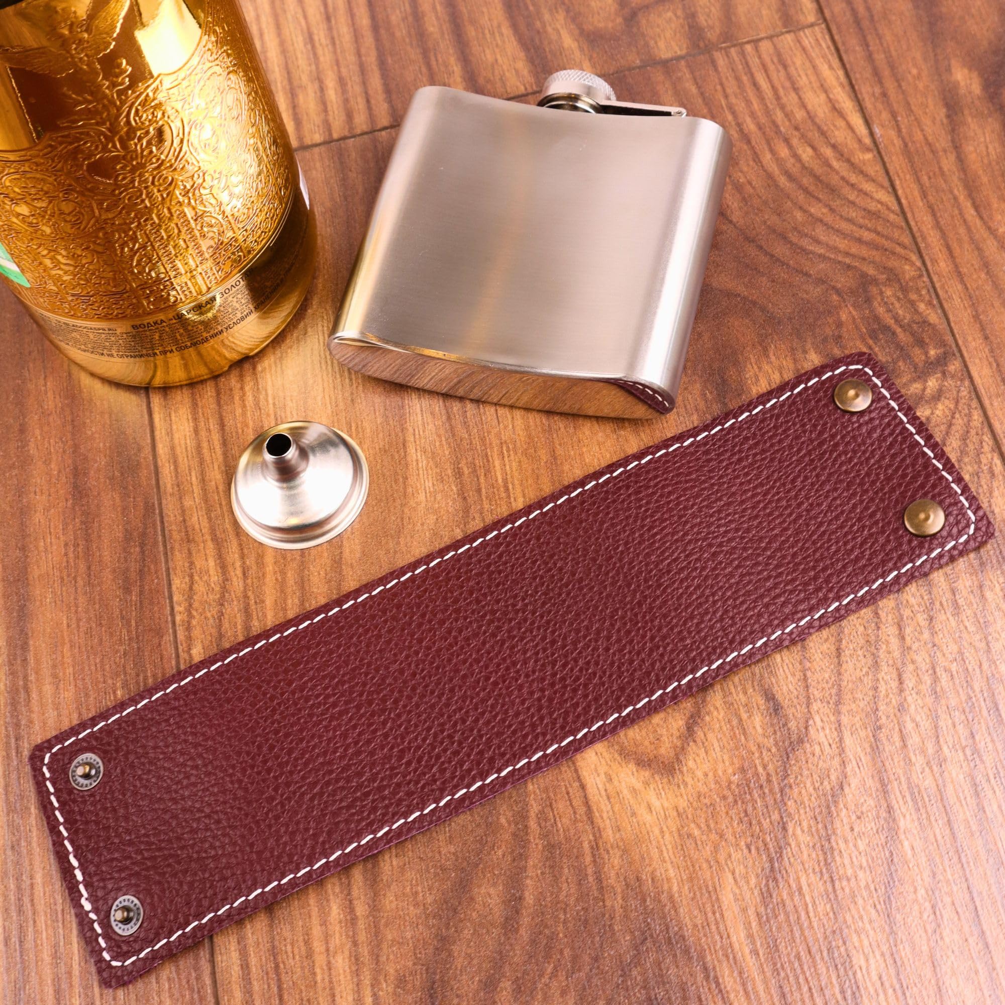 Perlotus 5 Oz-150 cc Hunili Kahve Brown Deri Kılıf Çelik Viski İçki Konyak Matarası