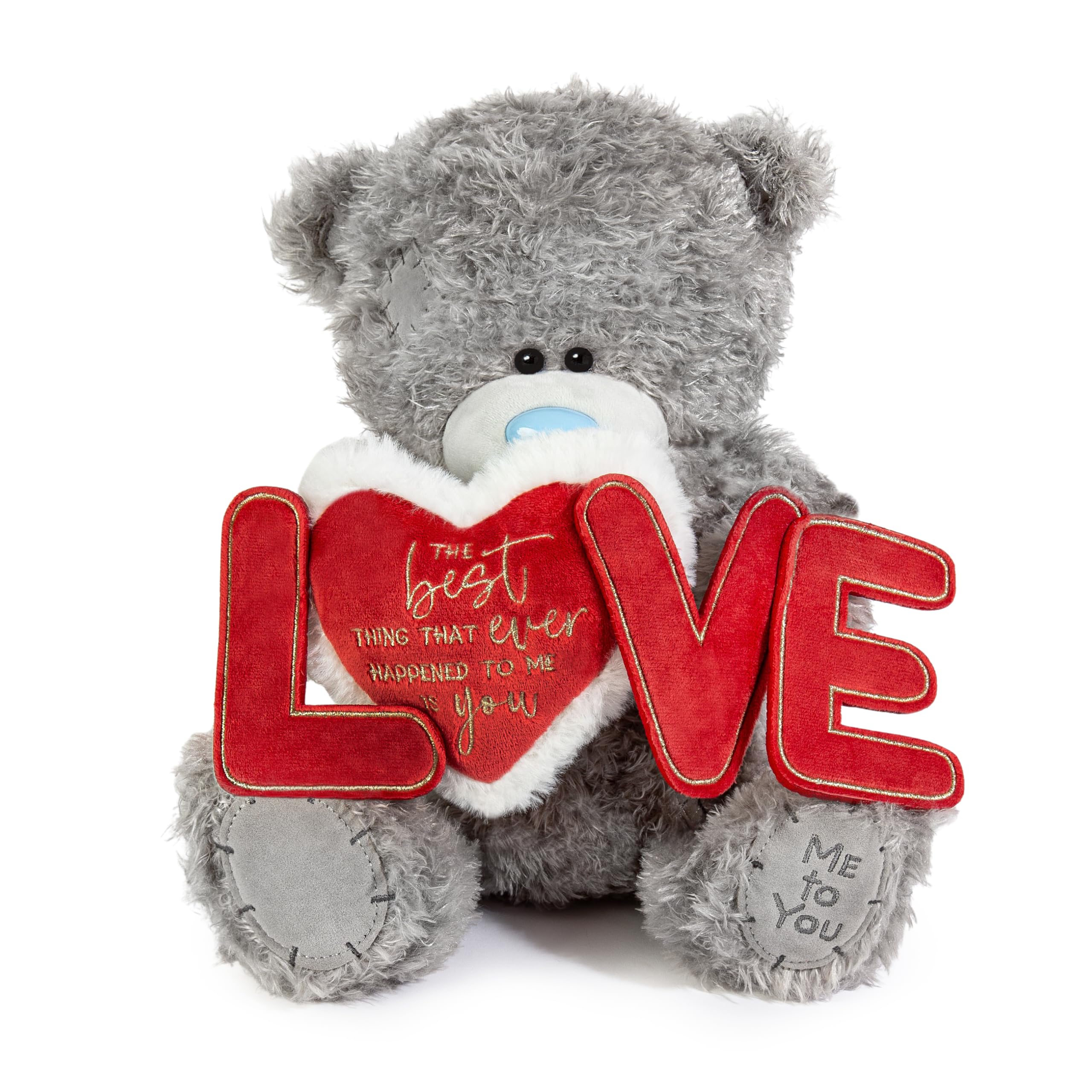 Me to You Tatty Teddy - Oso grande de 27 cm con pancarta "Love", colección oficial del día de San Valentín, color gris