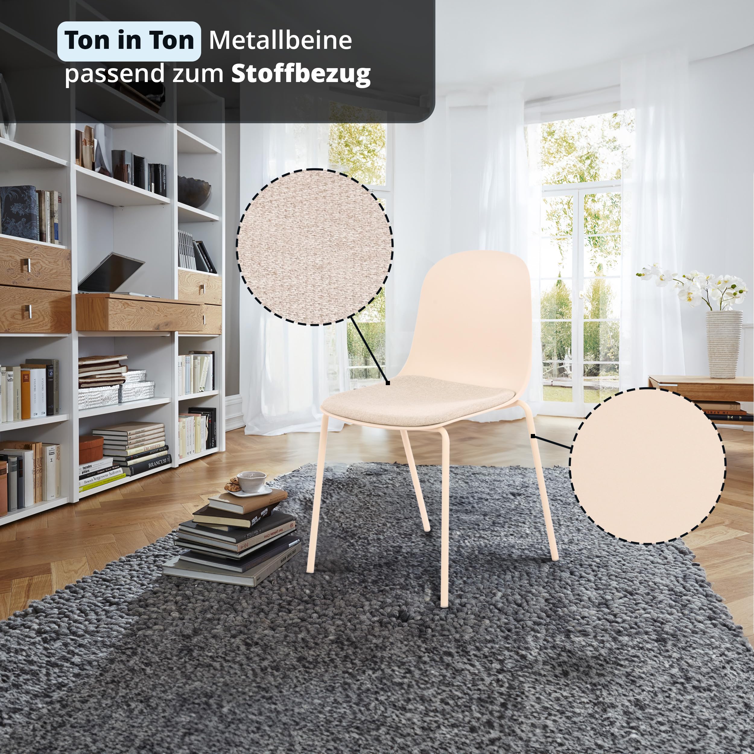 KHG 4er-Set Esszimmerstühle Küchenstuhl stapelbar, 120 kg, bis 120, Creme