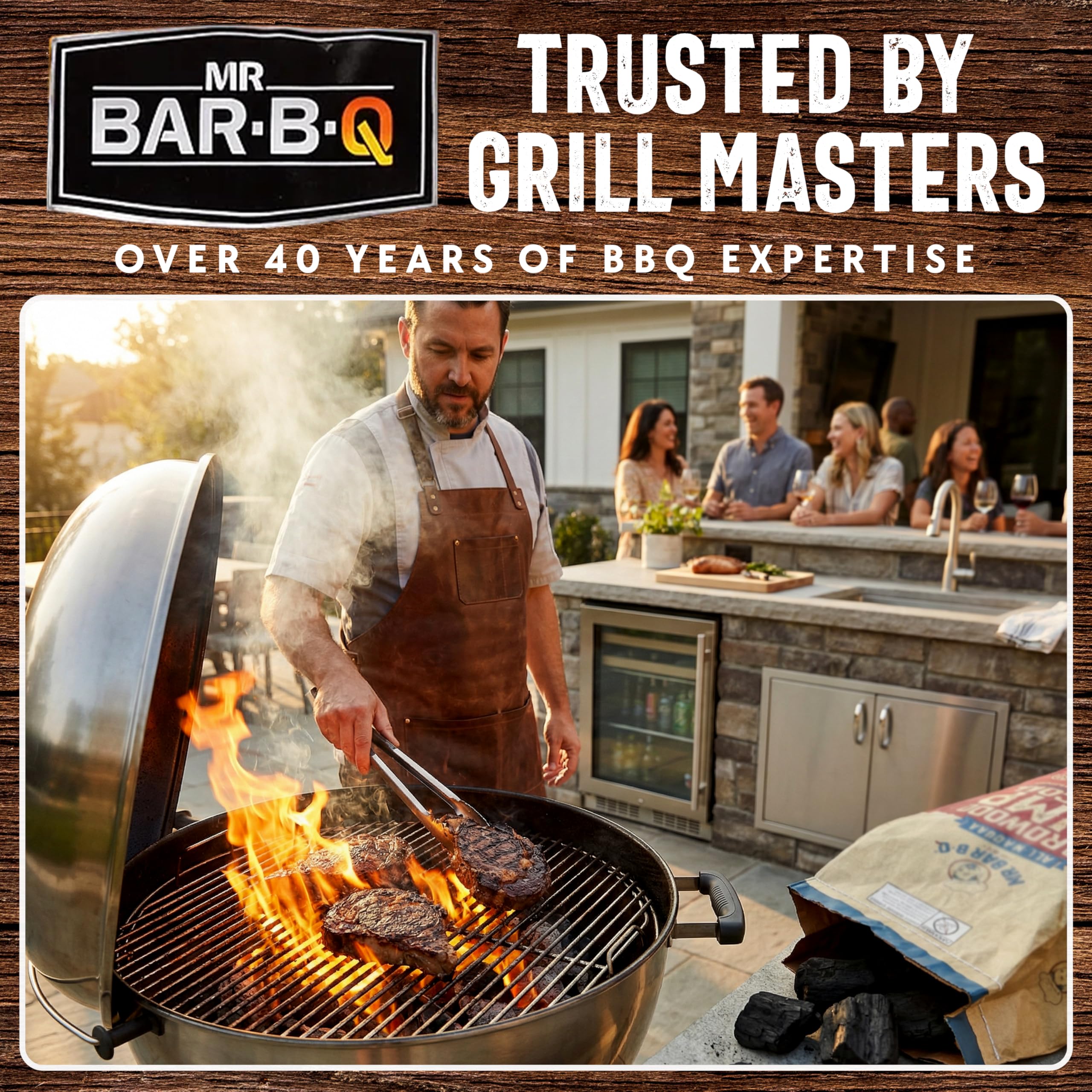 Mr. Bar-B-Q - Carbón de madera dura natural, fácil de encender y baja ceniza, se quema más caliente, más largo y más limpio para parrillas de madera dura natural para asar, ahumar, Kamado y parrillas