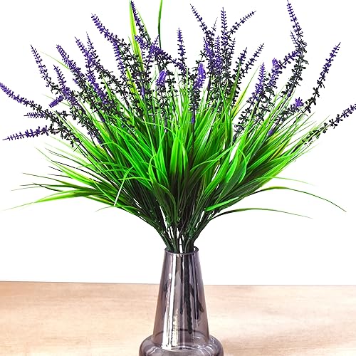 6 plantas artificiales para exteriores, hierba falsa de mono con flores, hierba con flores moradas, flores de imitación para decoración de ventana,