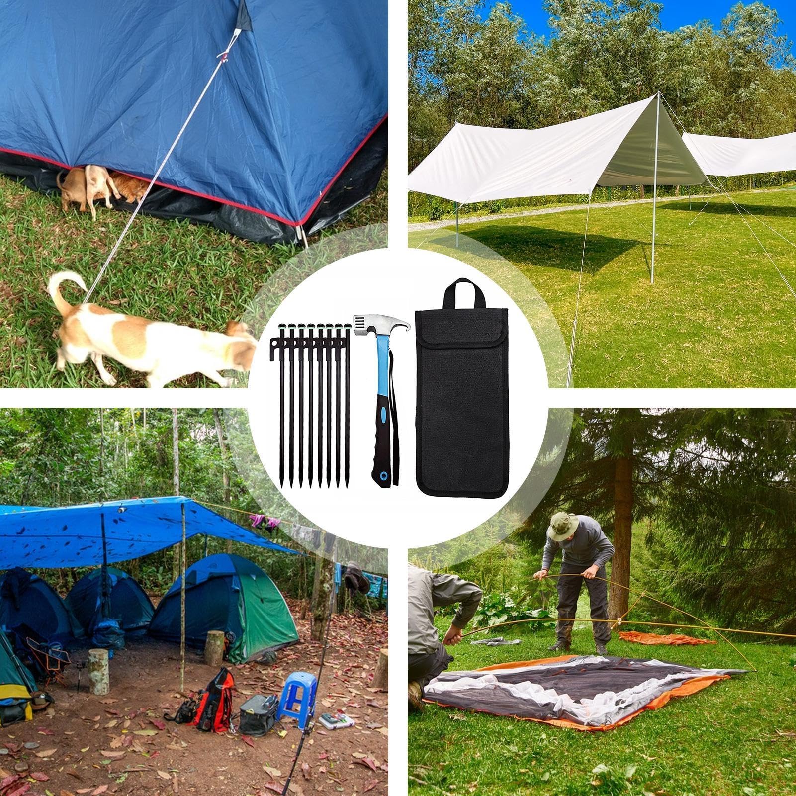 Campingzelt-Nägel, winddicht, Bodenanker und Hammer, 30 cm, Heringe zur sicheren Sicherung von Campingausrüstung, Wandern, Rucksackreisen, Picknick, Angelzubehör