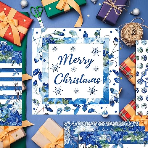 Miniatura 2 de GLKTOPO Papel de recortes de Pascua de Navidad de 12 pulgadas, 24 hojas de Navidad de doble cara azul y rojo con patrón de flores de acuarela para