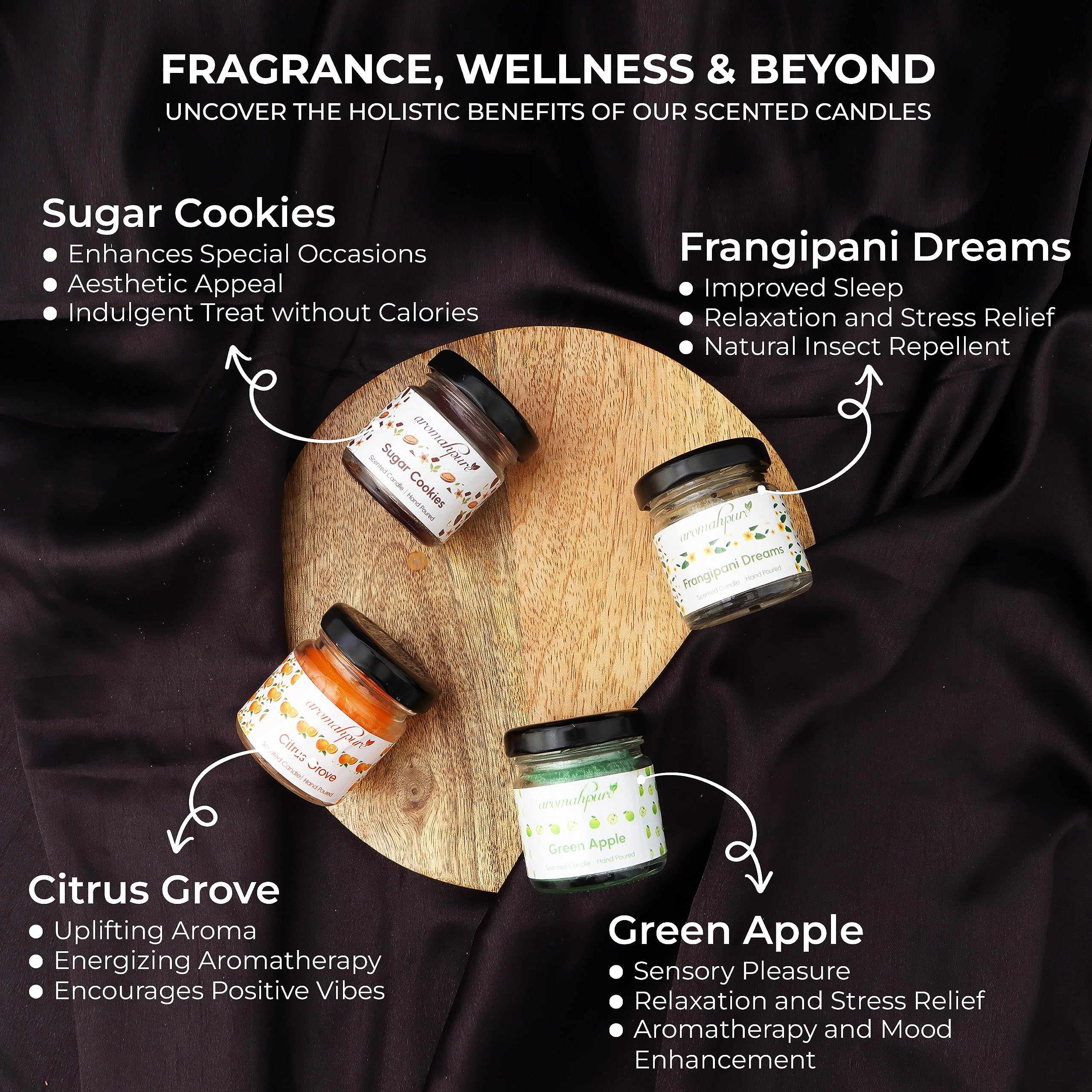 Aromahpure Scented Candles (35 Hours) (100% Natural Wax)- Handcrafted | Smoke Free | Citrus Grove, Earth Scents, Reminiscent, Sugar Cookies Fragrance Candles for Home & Gift Sets 2
