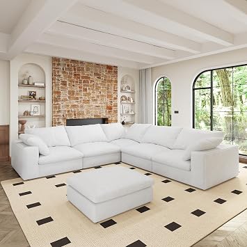 Oversized 160" Cloud Modular Sectional Sofa with Storage Ottomans, V Shaped Minimalist Sofa Couch, 6seaters Convertible Couch Deep Seat Couches for Living Room 6seaters